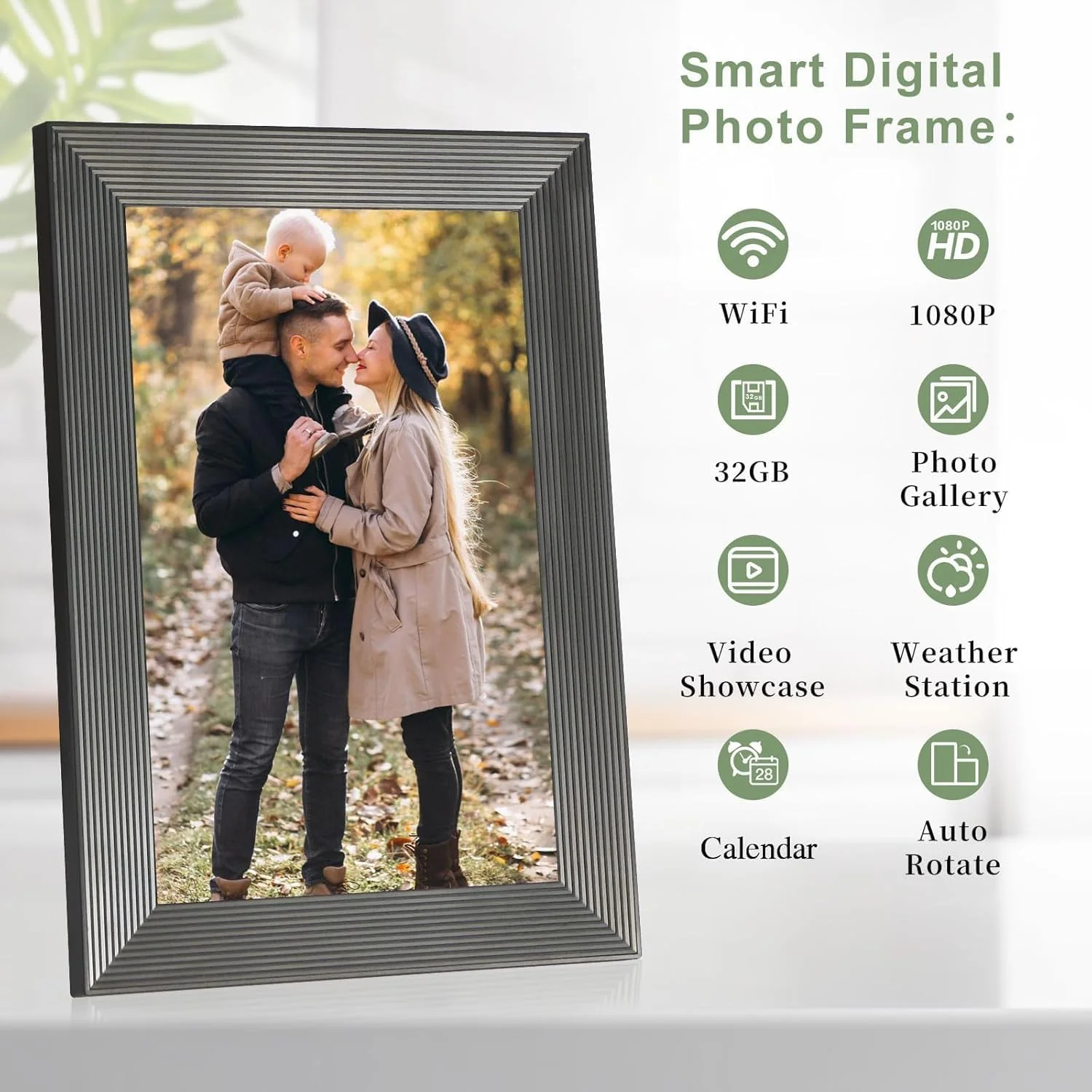 قاب عکس دیجیتال وای فای 10.1 اینچی Frameo، صفحه لمسی IPS HD 1280x800، حافظه 32 گیگابایتی، چرخش خودکار، قابلیت نصب روی دیوار، اشتراک گذاری فوری عکس/فیلم از طریق برنامه Frameo از هر کجا