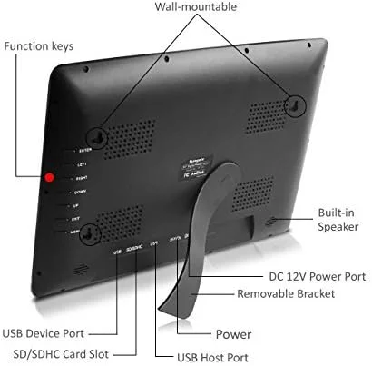 قاب عکس دیجیتال 14 اینچی (مشکی) با وضوح بالا، جلوههای انتقالی متنوع، نمایش اسلاید، زمانبندی قابل تنظیم، قابلیت اتصال کارت حافظه SD یا فلش برای دسترسی و نمایش عکسها. قاب عکس دیجیتال 14 اینچی (مشکی) با وضوح بالا، جلوههای انتقالی متنوع، نمایش اسلاید، زمانبندی قابل تنظیم، قابلیت اتصال کارت حافظه SD یا فلش برای دسترسی و نمایش عکسها.