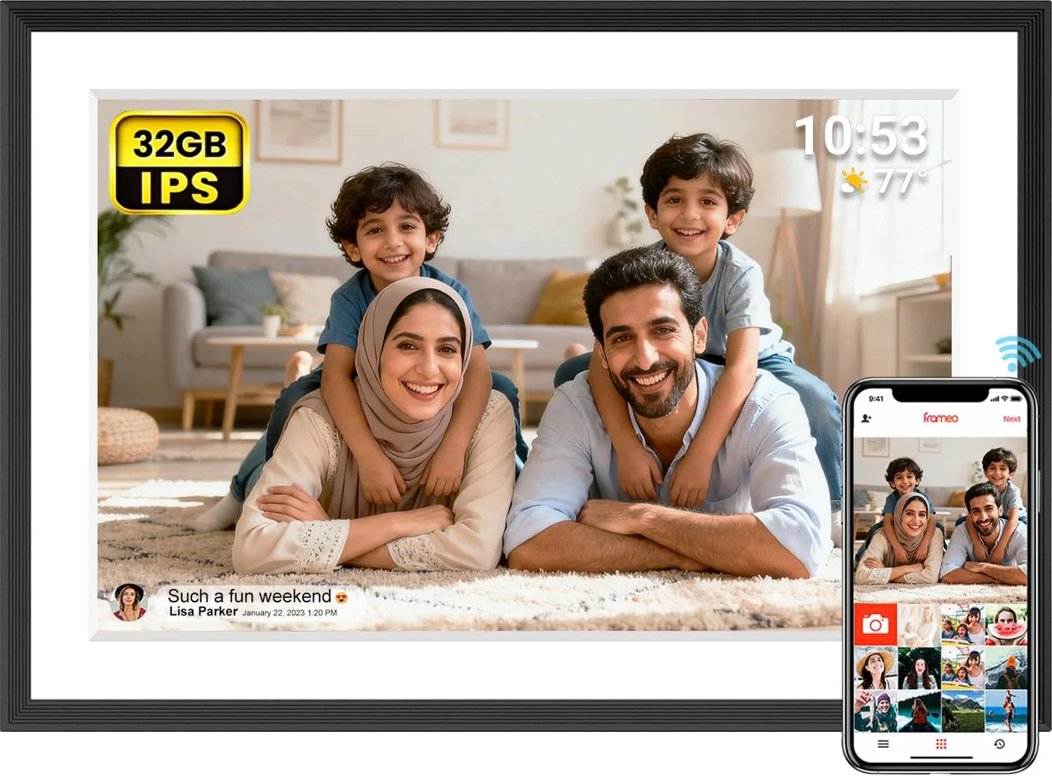 قاب عکس دیجیتال 32 گیگابایتی آکیمارت با صفحه نمایش لمسی 10.1 اینچی IPS LCD با وضوح 1280x800، قاب عکس دیجیتال هوشمند WiFi، چرخش خودکار عمودی و افقی، اشتراک گذاری فوری لحظات از طریق برنامه Frameo از هر کجا