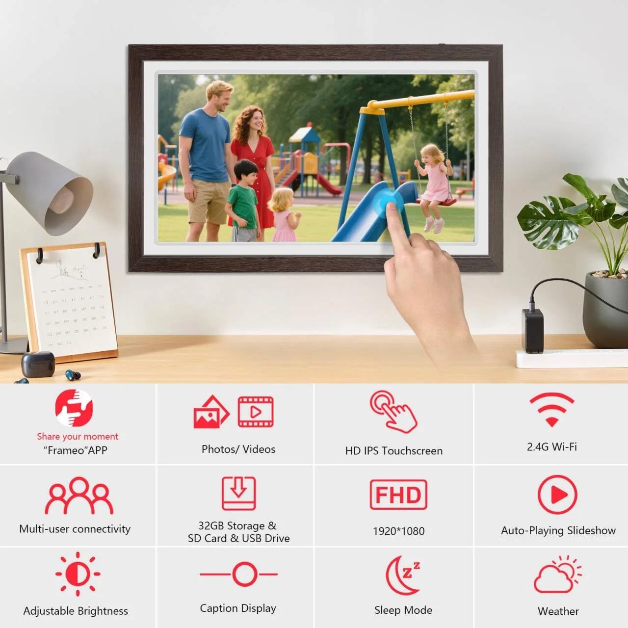 قاب عکس دیجیتال FRAMEO با حافظه 64 گیگابایت، صفحه نمایش لمسی بزرگ 21.5 اینچی وای فای با کیفیت FHD IPS 1920x1080، قابلیت نصب روی دیوار با USB/Micro SD و چرخش خودکار، اشتراک گذاری آسان عکس ها/فیلم ها از هر کجا قاب عکس دیجیتال FRAMEO با حافظه 64 گیگابایت، صفحه نمایش لمسی بزرگ 21.5 اینچی وای فای با کیفیت FHD IPS 1920x1080، قابلیت نصب روی دیوار با USB/Micro SD و چرخش خودکار، اشتراک گذاری آسان عکس ها/فیلم ها از هر کجا