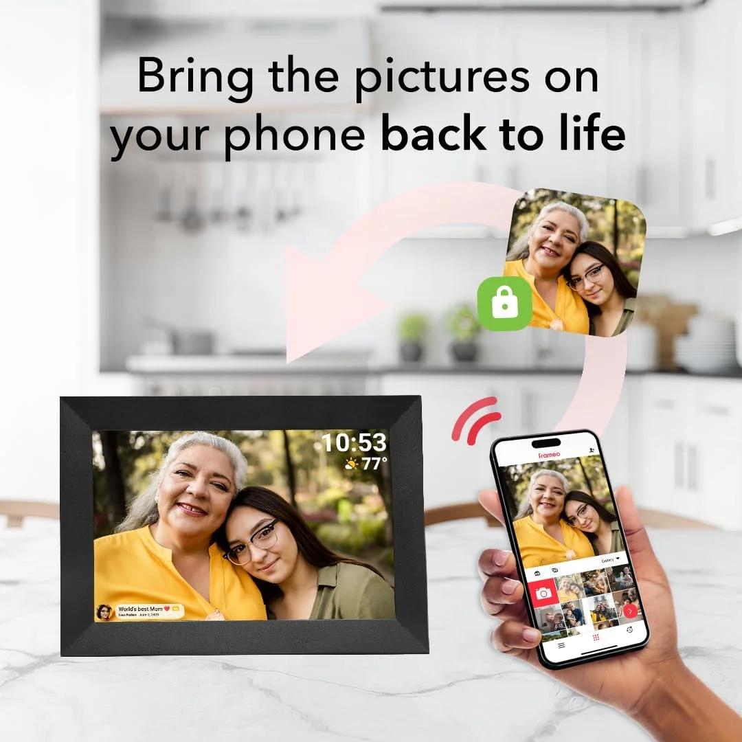 قاب عکس دیجیتال 10.1 اینچی Akimart با حافظه 32 گیگابایت، صفحه نمایش لمسی IPS LCD با رزولوشن 1280x800، قاب عکس دیجیتال هوشمند وای فای، چرخش خودکار عمودی و افقی، اشتراک گذاری فوری لحظات از طریق برنامه Frameo از هر کجا قاب عکس دیجیتال 10.1 اینچی Akimart با حافظه 32 گیگابایت، صفحه نمایش لمسی IPS LCD با رزولوشن 1280x800، قاب عکس دیجیتال هوشمند وای فای، چرخش خودکار عمودی و افقی، اشتراک گذاری فوری لحظات از طریق برنامه Frameo از هر کجا