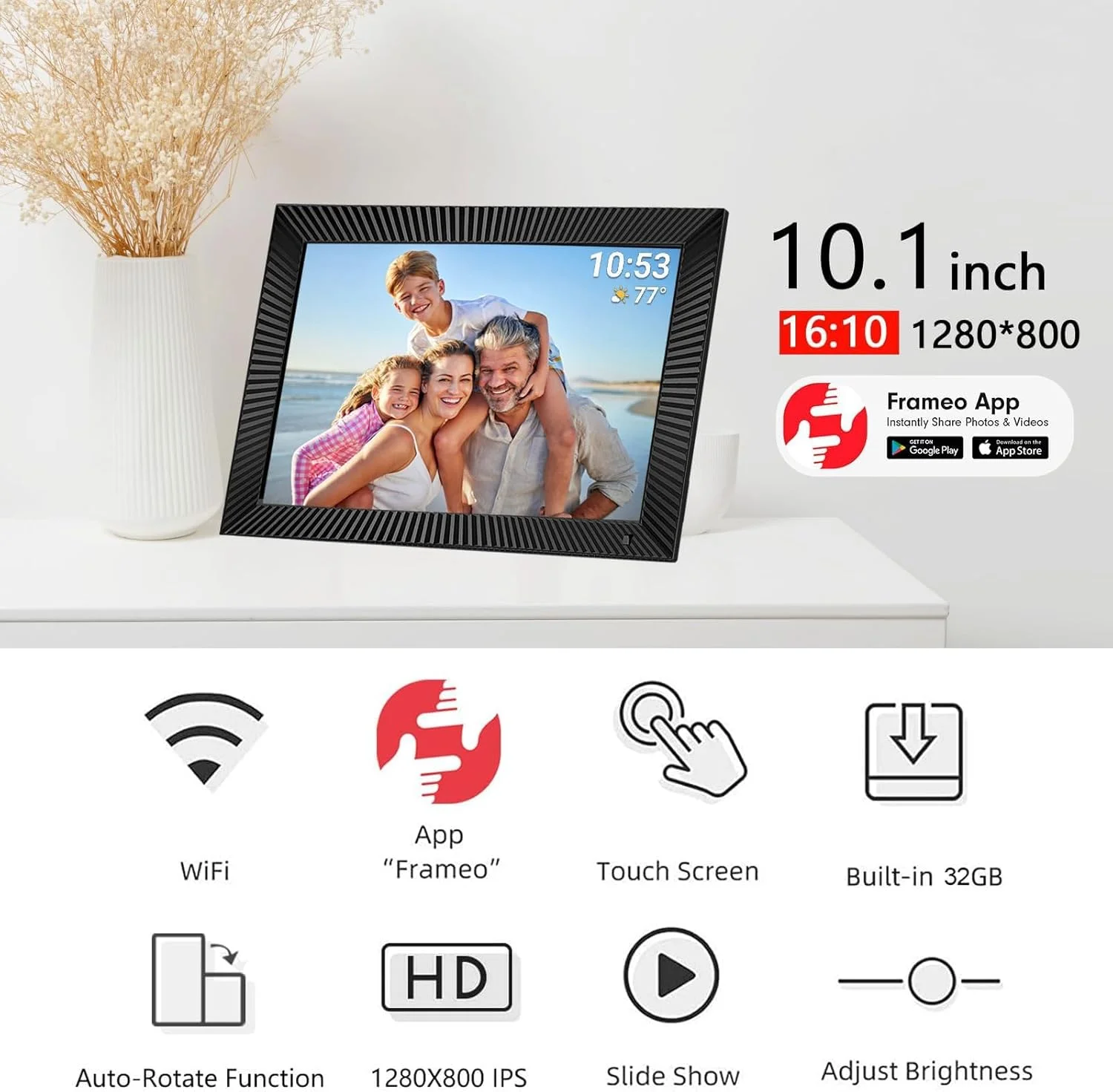قاب عکس دیجیتال 10.1 اینچی، صفحه نمایش لمسی هوشمند وای فای IPS با رزولوشن 1280x800 و حافظه 16 گیگابایتی، چرخش خودکار، قابلیت نصب روی دیوار، راه اندازی آسان برای اشتراک گذاری عکس ها یا فیلم ها از طریق برنامه Uhale (سفید) قاب عکس دیجیتال 10.1 اینچی، صفحه نمایش لمسی هوشمند وای فای IPS با رزولوشن 1280x800 و حافظه 16 گیگابایتی، چرخش خودکار، قابلیت نصب روی دیوار، راه اندازی آسان برای اشتراک گذاری عکس ها یا فیلم ها از طریق برنامه Uhale (سفید)