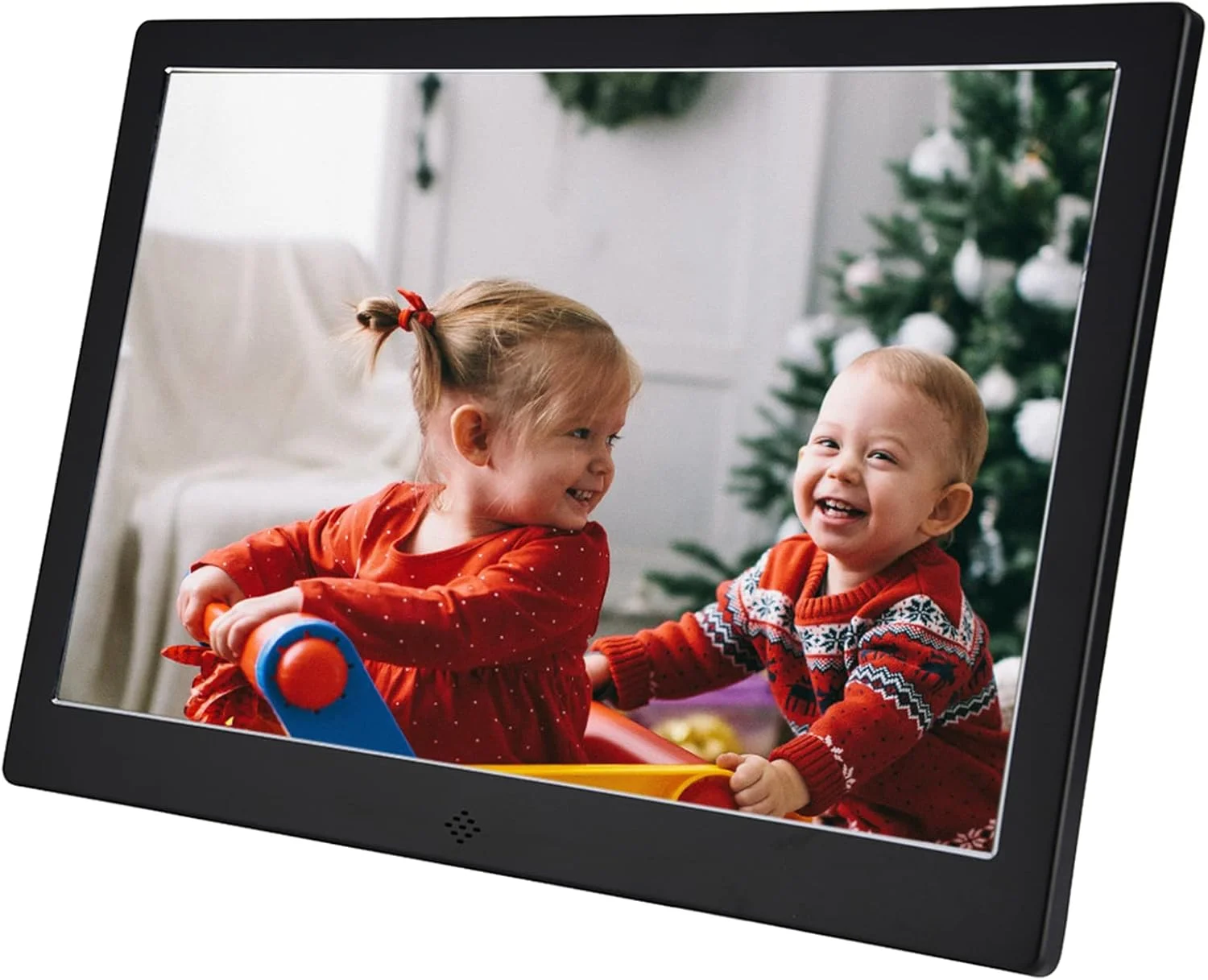 قاب عکس دیجیتال هوشمند 12 اینچی Vbestlife با صفحه نمایش TFT LED 1280x800، تقویم، ساعت زنگ دار، تایمر روشن/خاموش چند منظوره برای دوستان و خانواده (مشکی خنک)