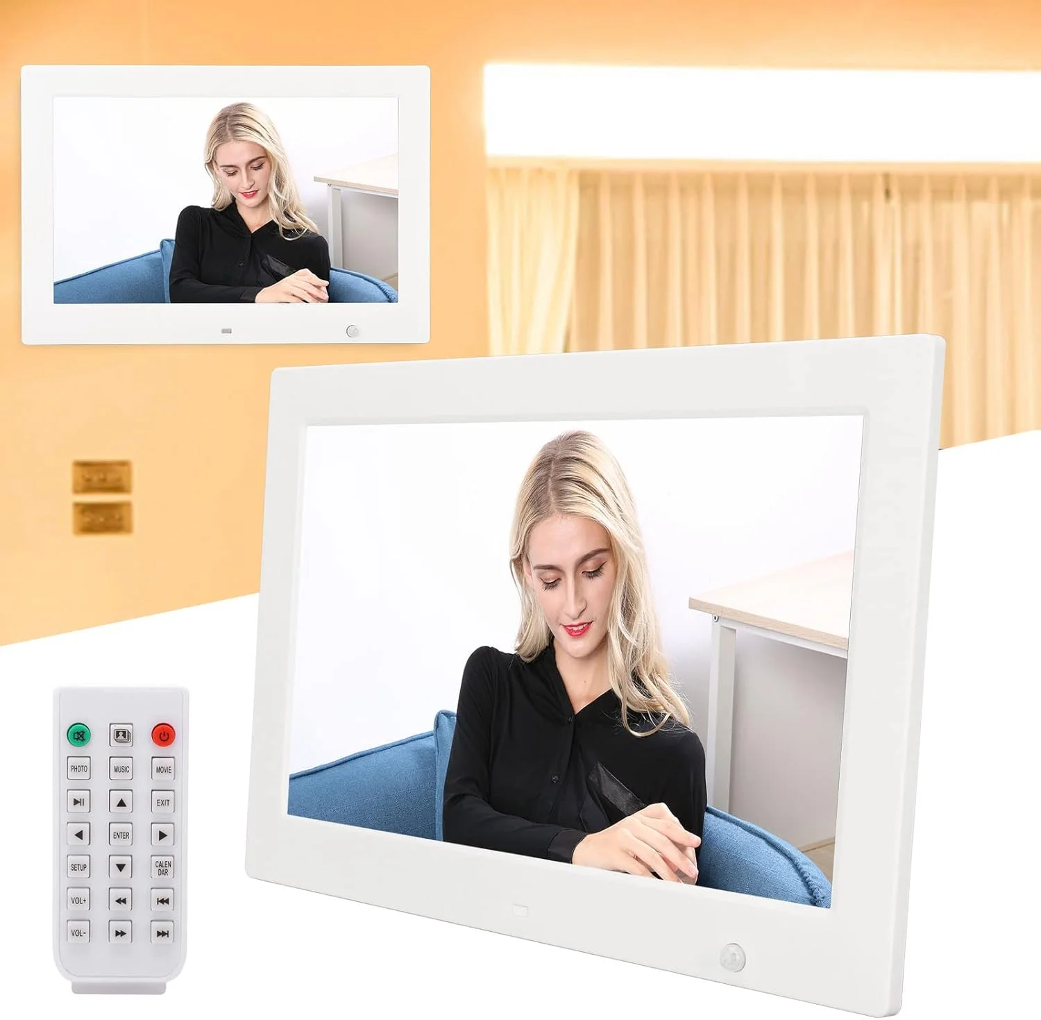 قاب عکس دیجیتال TUORE، حسگر حرکتی، کنترل از راه دور، پشتیبانی از پخش ویدیو و موسیقی، 13 اینچ، دارای تقویم برای تبلیغات (پریز UK) قاب عکس دیجیتال TUORE، حسگر حرکتی، کنترل از راه دور، پشتیبانی از پخش ویدیو و موسیقی، 13 اینچ، دارای تقویم برای تبلیغات (پریز UK)