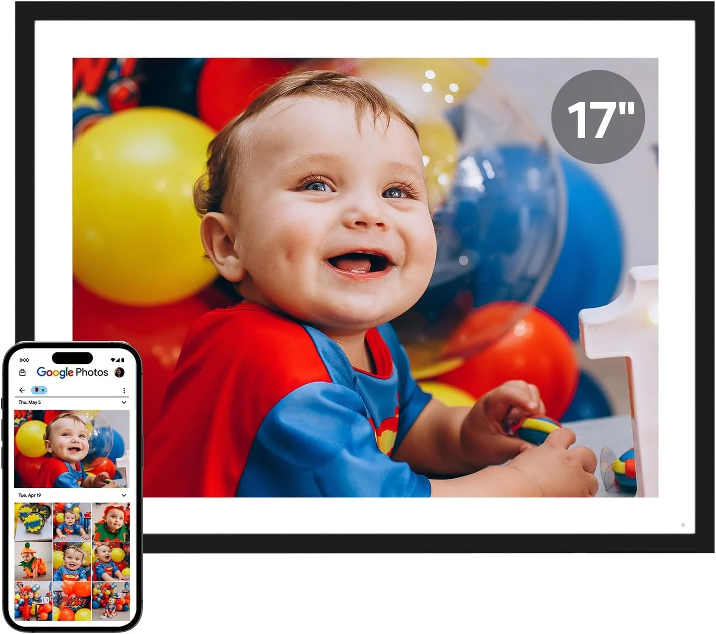 قاب عکس دیجیتال بزرگ ۱۷ اینچی Cozyla، قاب عکس دیجیتال برای اشتراک‌گذاری تصویر از طریق ایمیل، Google Photos، مرورگر وب، قاب عکس الکترونیکی برای ارائه