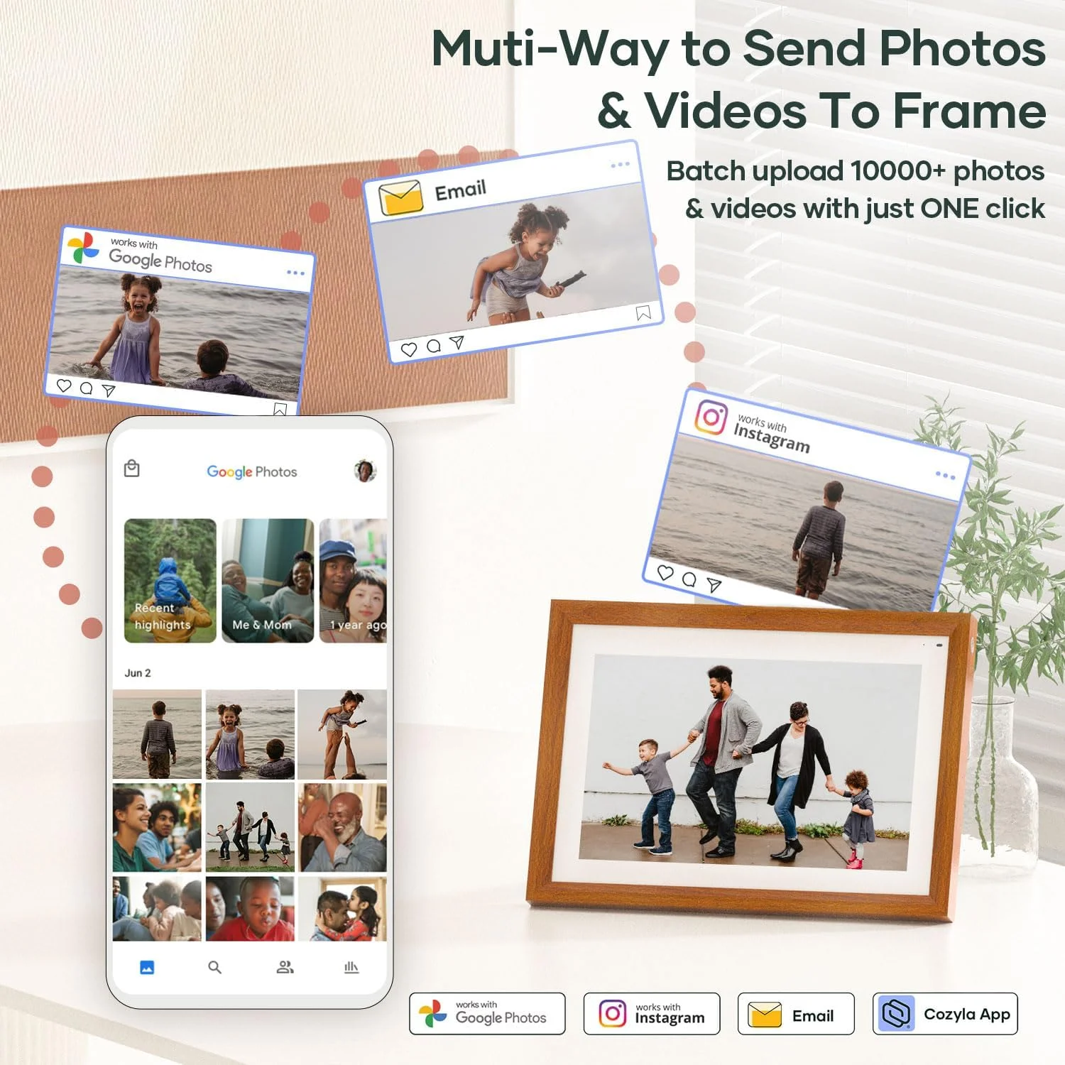 قاب عکس دیجیتال Cozyla با قابلیت ارسال عکس و فیلم از طریق ایمیل، Google Photos، اینستاگرام و اپلیکیشن موبایل، حافظه نامحدود رایگان، دارای Alexa داخلی، قاب عکس الکترونیکی WiFi 10.1 اینچی با روکش چوب گردو قاب عکس دیجیتال Cozyla با قابلیت ارسال عکس و فیلم از طریق ایمیل، Google Photos، اینستاگرام و اپلیکیشن موبایل، حافظه نامحدود رایگان، دارای Alexa داخلی، قاب عکس الکترونیکی WiFi 10.1 اینچی با روکش چوب گردو