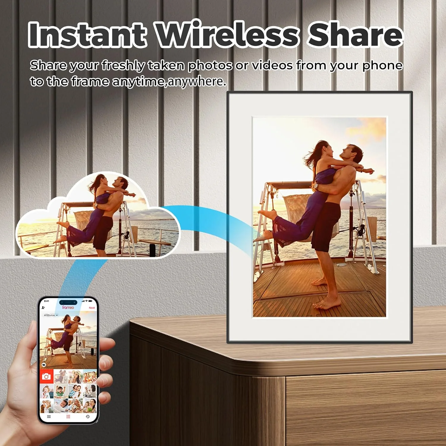 قاب عکس دیجیتال Frameo با صفحه نمایش لمسی 10.1 اینچی، رزولوشن 1280x800 HD IPS، چرخش خودکار، اشتراک گذاری فوری عکس ها/فیلم ها از طریق برنامه Frameo از هر کجا، حافظه 32 گیگابایتی، قابلیت نصب روی دیوار. قاب عکس دیجیتال Frameo با صفحه نمایش لمسی 10.1 اینچی، رزولوشن 1280x800 HD IPS، چرخش خودکار، اشتراک گذاری فوری عکس ها/فیلم ها از طریق برنامه Frameo از هر کجا، حافظه 32 گیگابایتی، قابلیت نصب روی دیوار.
