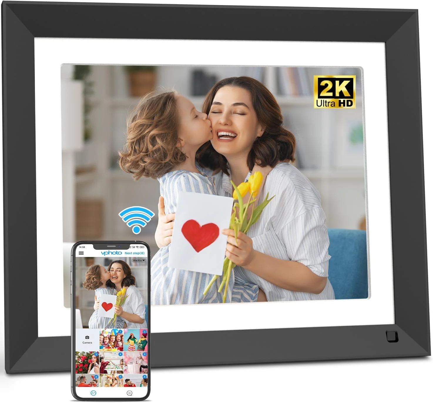 قاب عکس دیجیتال 11 اینچی وای فای - قاب هوشمند 2K IPS با حافظه 16 گیگابایتی، صفحه نمایش لمسی FHD 2176x1600، حسگر حرکتی، اشتراک گذاری عکس ها و فیلم ها از طریق برنامه یا ایمیل، هدیه برای زنان و مردان