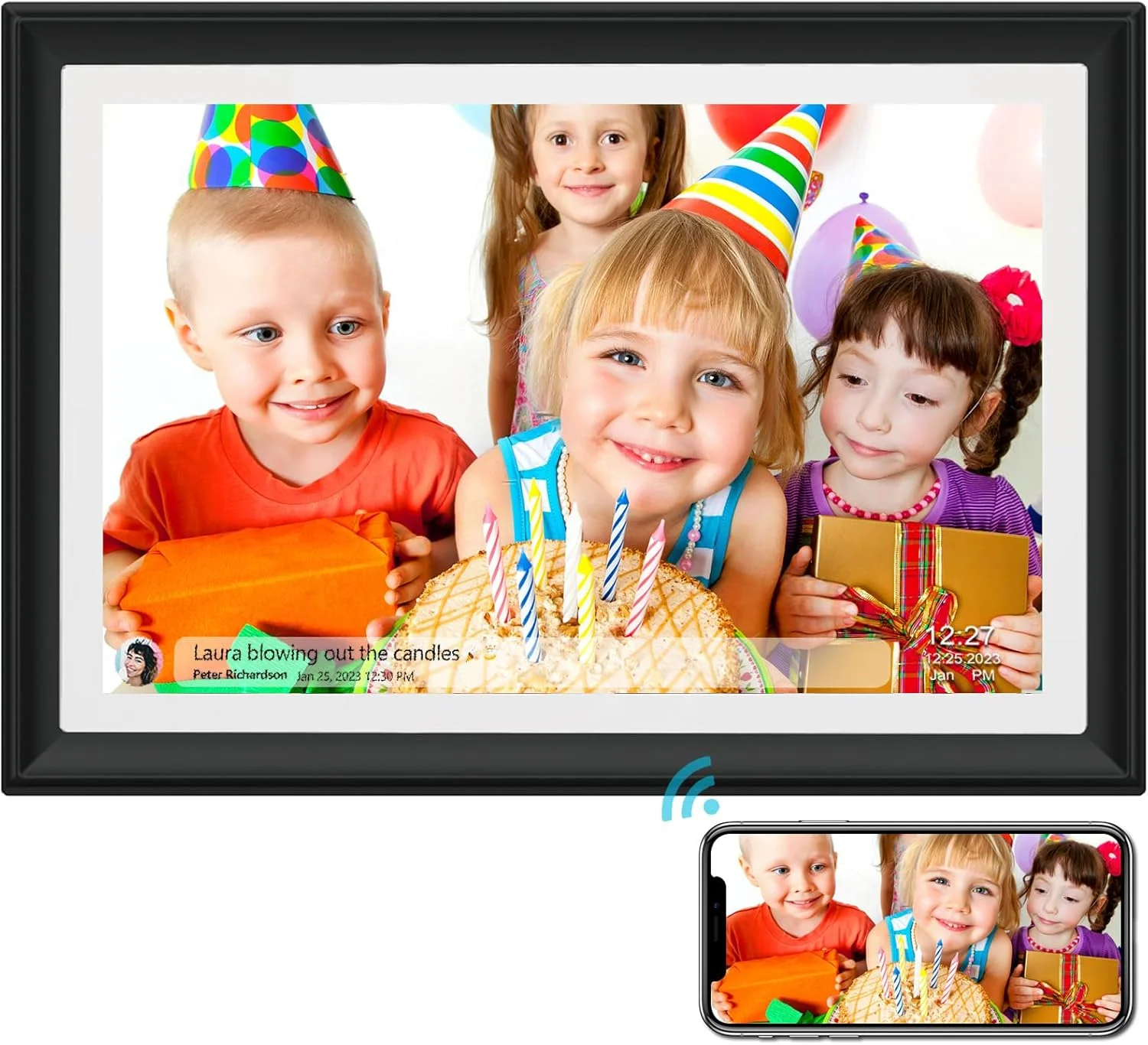 قاب عکس دیجیتال وای فای 10.1 اینچی 32 گیگابایتی با صفحه نمایش لمسی IPS HD 1280x800، ارسال عکس یا فیلم از طریق برنامه یا ایمیل، پشتیبانی از درایو USB/کارت SD برای افزایش فضای ذخیره سازی، چرخش خودکار، قابلیت نصب روی دیوار