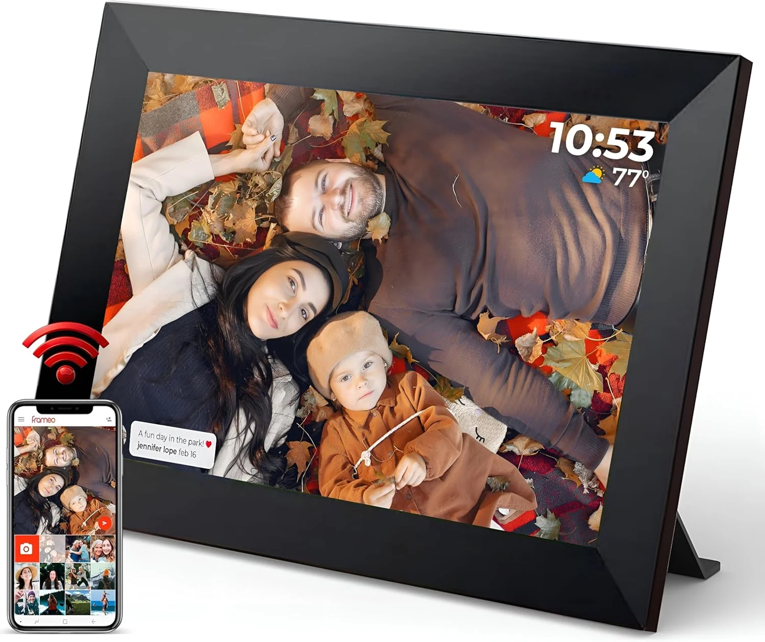 قاب عکس دیجیتال وای فای 10.1 اینچی HD IPS با صفحه لمسی، حافظه 32 گیگابایتی، چرخش خودکار، اشتراک گذاری فوری عکس و فیلم از طریق برنامه، نمایش اسلاید و پخش ویدیو، قاب عکس هوشمند. چرخش خودکار