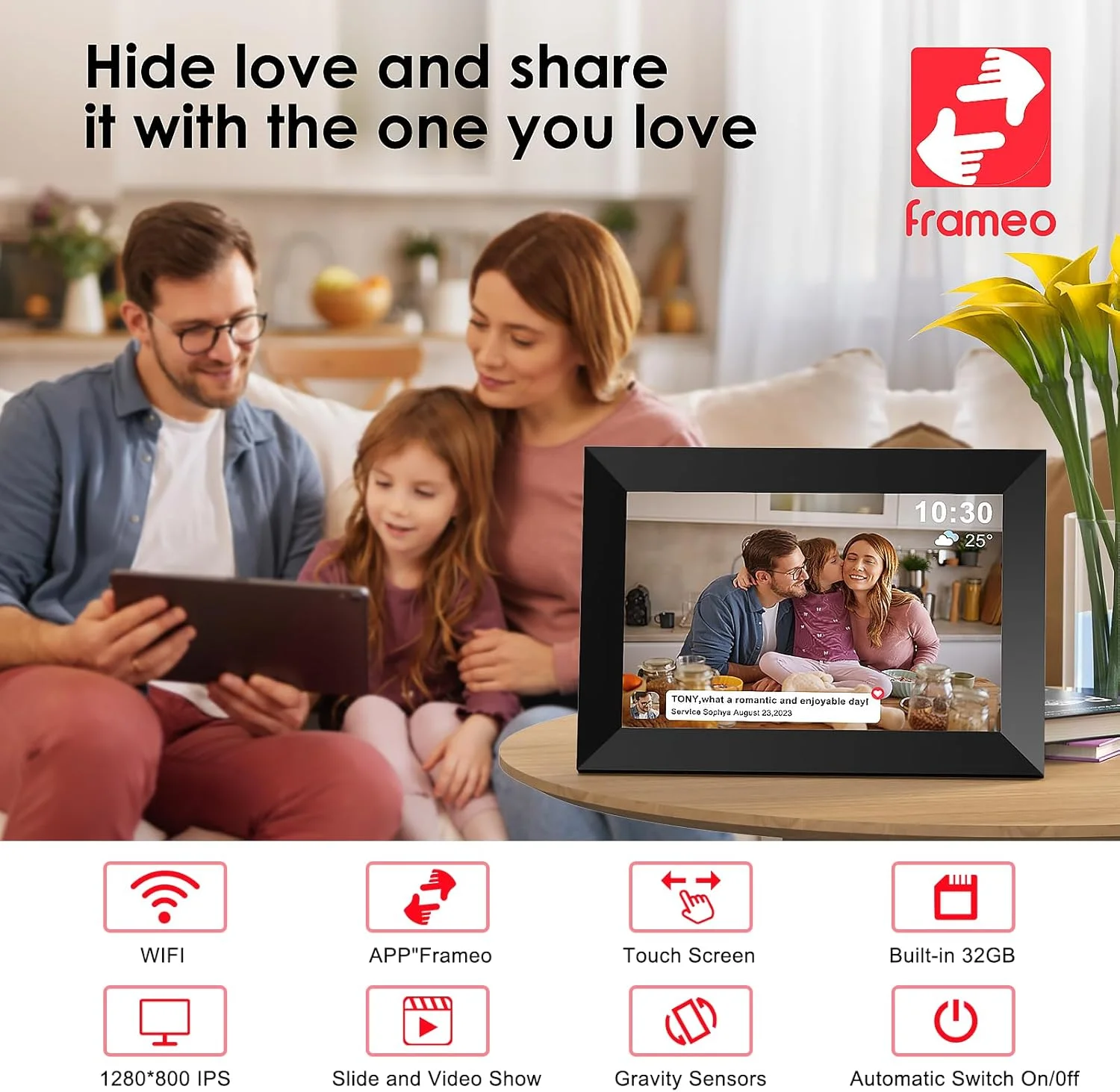 قاب عکس دیجیتال وای فای 10.1 اینچی، صفحه لمسی ال سی دی IPS با رزولوشن 1280 در 800، قاب عکس دیجیتال هوشمند با حافظه داخلی 32 گیگابایت، قاب عکس الکترونیکی با چرخش خودکار، اشتراک گذاری عکس ها/فیلم ها از طریق Frameo (مشکی) قاب عکس دیجیتال وای فای 10.1 اینچی، صفحه لمسی ال سی دی IPS با رزولوشن 1280 در 800، قاب عکس دیجیتال هوشمند با حافظه داخلی 32 گیگابایت، قاب عکس الکترونیکی با چرخش خودکار، اشتراک گذاری عکس ها/فیلم ها از طریق Frameo (مشکی)