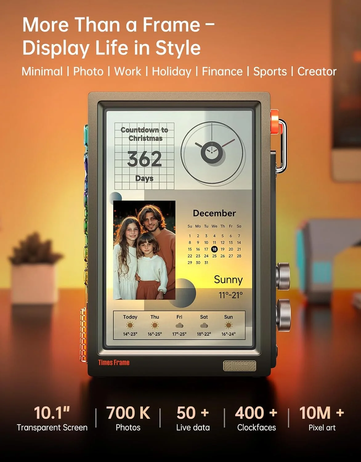 قاب عکس دیجیتال 10.1 اینچی Divoom Times Frame با صفحه نمایش شفاف IPS، سیستم عامل هوشمند لینوکس، دکمه چرخشی RGBLED، وای فای، حافظه 64 گیگابایتی، بیش از 400 صفحه ساعت، ویجت، بیش از 50 فید API، حالت هدیه، انجمن هنرهای پیکسلی، نمایشگر شخصی قاب عکس دیجیتال 10.1 اینچی Divoom Times Frame با صفحه نمایش شفاف IPS، سیستم عامل هوشمند لینوکس، دکمه چرخشی RGBLED، وای فای، حافظه 64 گیگابایتی، بیش از 400 صفحه ساعت، ویجت، بیش از 50 فید API، حالت هدیه، انجمن هنرهای پیکسلی، نمایشگر شخصی