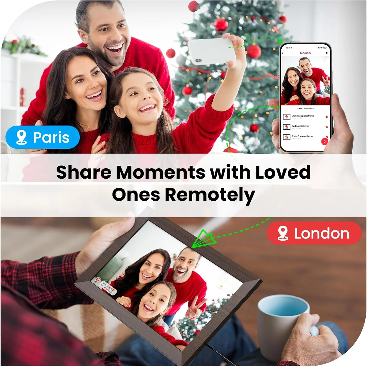 قاب عکس دیجیتال وای فای Frameo، قاب عکس 10.1 اینچی، صفحه لمسی IPS با کیفیت HD 1280 × 800 با حافظه 32 گیگابایتی، چرخش خودکار قاب عکس ابری، نمایش اسلاید، اشتراک گذاری عکس ها و فیلم ها از راه دور با مادر، پدر قاب عکس دیجیتال وای فای Frameo، قاب عکس 10.1 اینچی، صفحه لمسی IPS با کیفیت HD 1280 × 800 با حافظه 32 گیگابایتی، چرخش خودکار قاب عکس ابری، نمایش اسلاید، اشتراک گذاری عکس ها و فیلم ها از راه دور با مادر، پدر