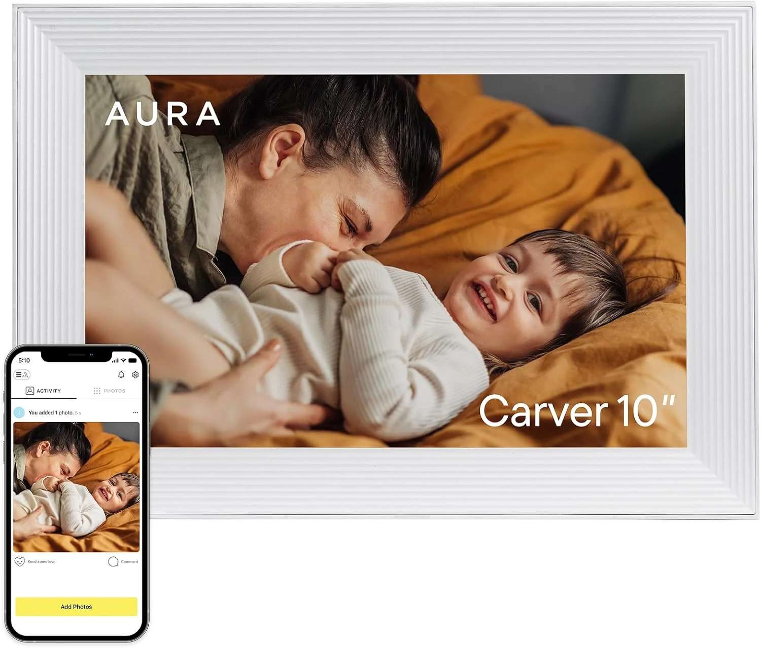 قاب عکس دیجیتال هوشمند HD Aura Carver، 10.1 اینچ، قاب عکس دیجیتال ابری وای فای، فضای ذخیره سازی نامحدود رایگان، ارسال عکس از هر کجا - Sea Salt