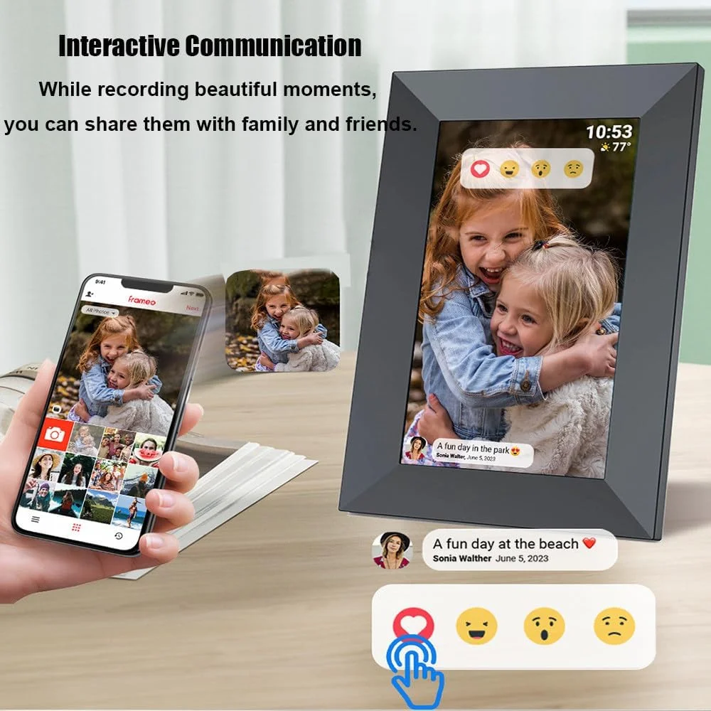 قاب عکس دیجیتال 10.1 اینچی، قاب عکس دیجیتال وای فای، 16 گیگابایت/32 گیگابایت/64 گیگابایت، زاویه دید 178 درجه، انتقال از راه دور، صفحه لمسی آی پی اس، اتصال چند کاربره، برای والدین 64 گیگابایت