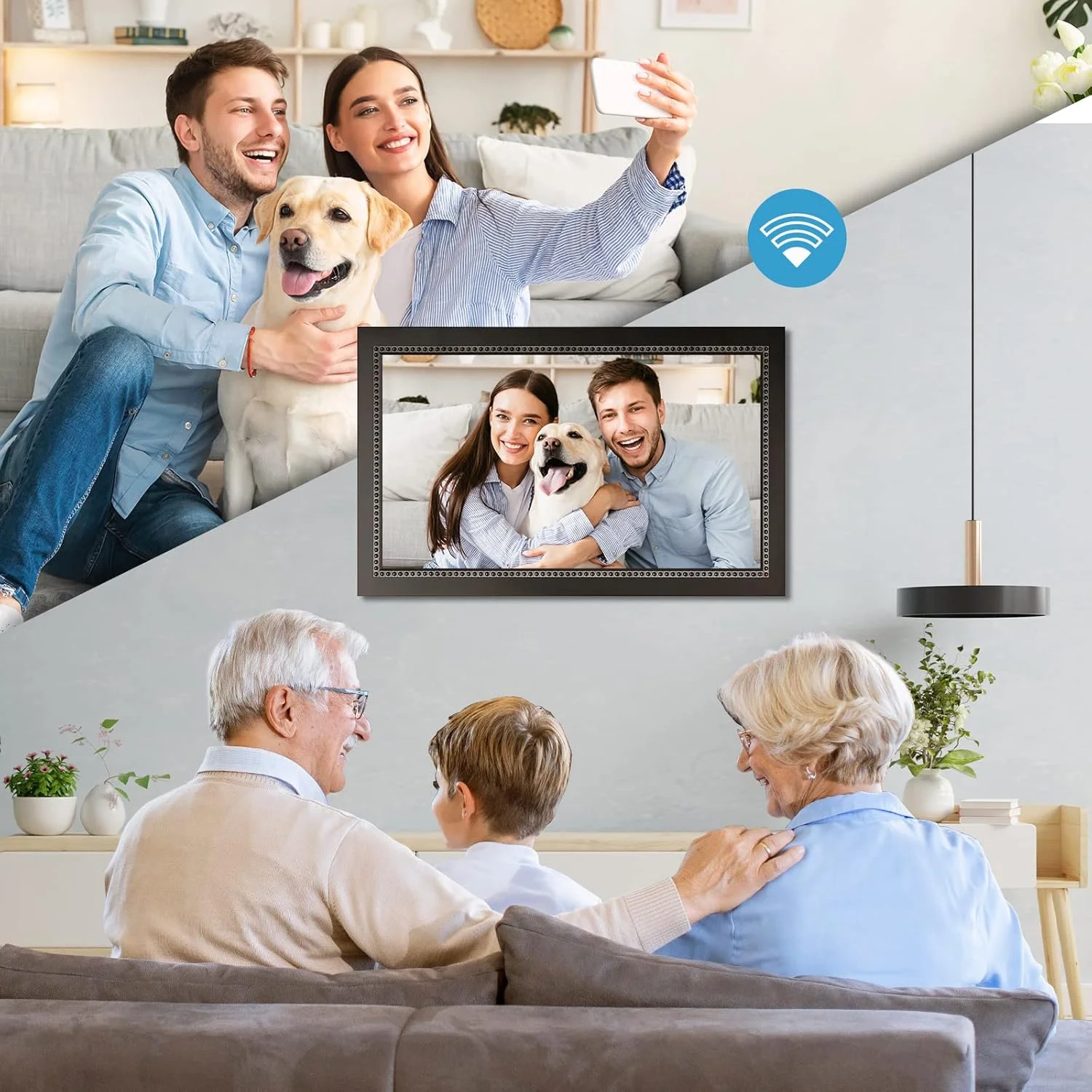 قاب عکس دیجیتال 15.6 اینچی با صفحه لمسی IPS Full HD 1920 * 1080، قاب هوشمند وای فای 64 گیگابایتی هامبلستد، اشتراک گذاری عکس ها و فیلم ها از طریق برنامه AiMOR، قابل نصب روی دیوار قاب عکس دیجیتال 15.6 اینچی با صفحه لمسی IPS Full HD 1920 * 1080، قاب هوشمند وای فای 64 گیگابایتی هامبلستد، اشتراک گذاری عکس ها و فیلم ها از طریق برنامه AiMOR، قابل نصب روی دیوار