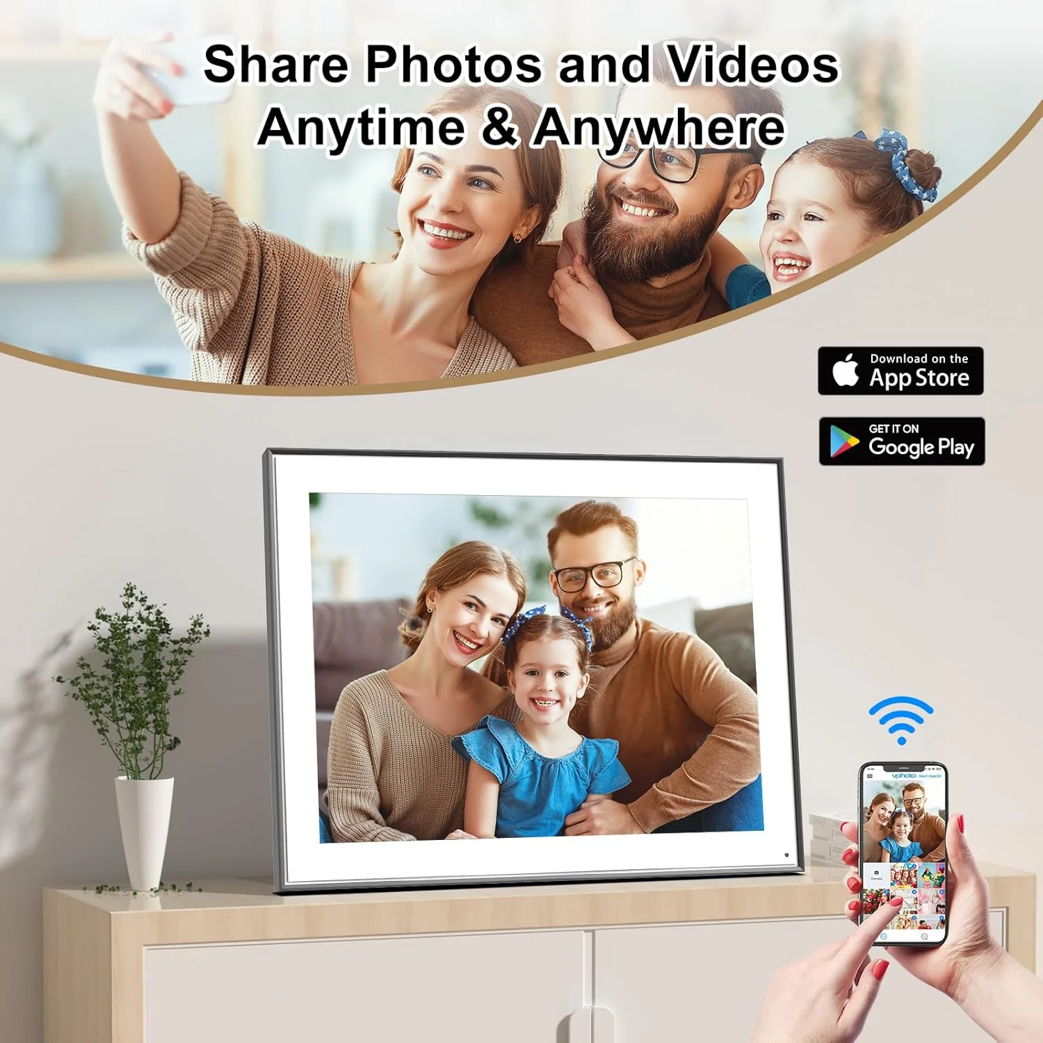 قاب عکس دیجیتال 16.2 اینچی - صفحه نمایش لمسی IPS، چرخش خودکار، نمایش اسلاید، بارگذاری عکس و فیلم از تلفن به قاب دیجیتال 32 گیگابایتی از طریق برنامه ایمیل، فضای ذخیره سازی ابری رایگان، هدیه برای مادر و پدر