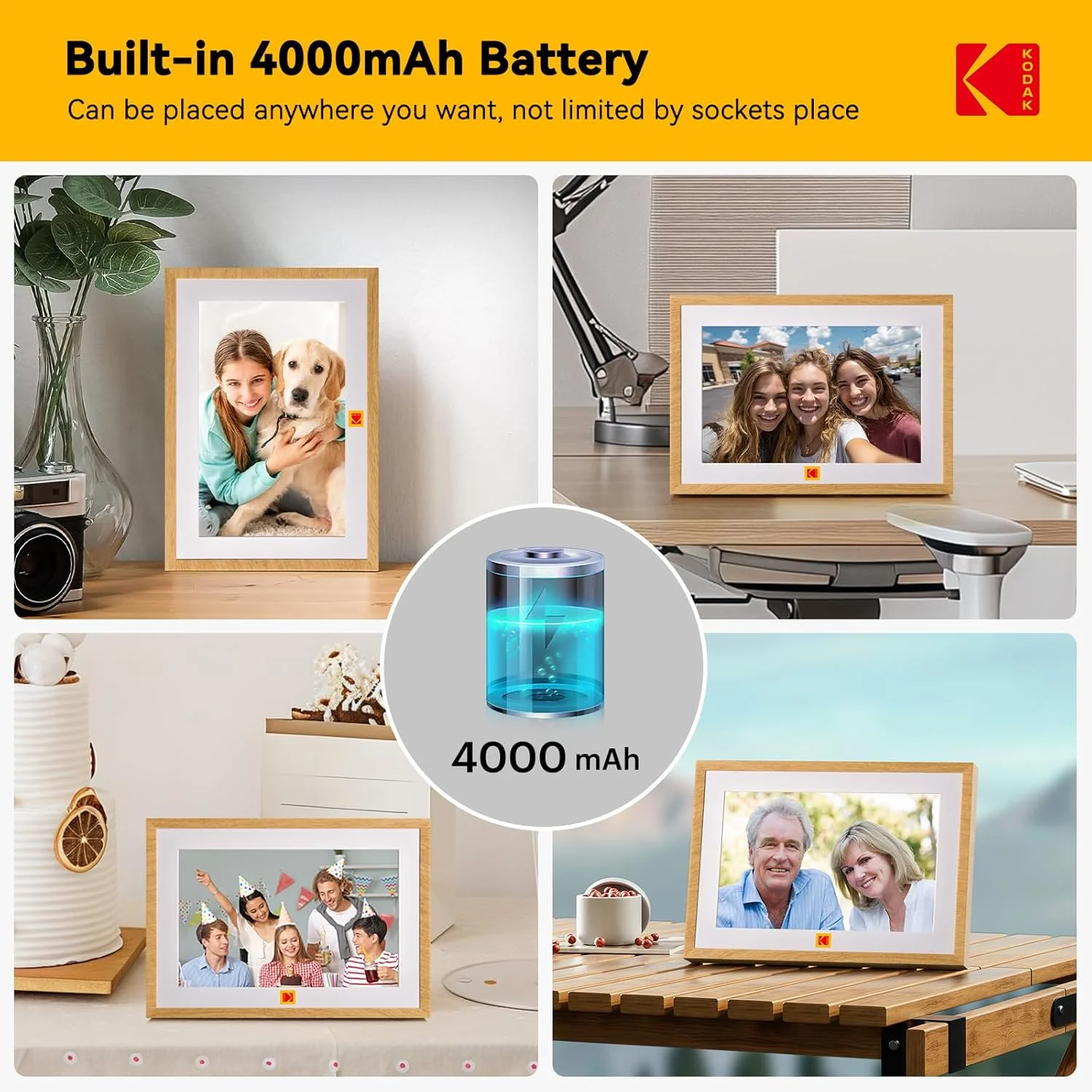 قاب عکس دیجیتال 10.1 اینچی Kodak با WiFi، باتری لیتیومی 4000 میلی آمپر، چرخش خودکار، حافظه داخلی 32 گیگابایتی و صفحه لمسی 1280 در 800