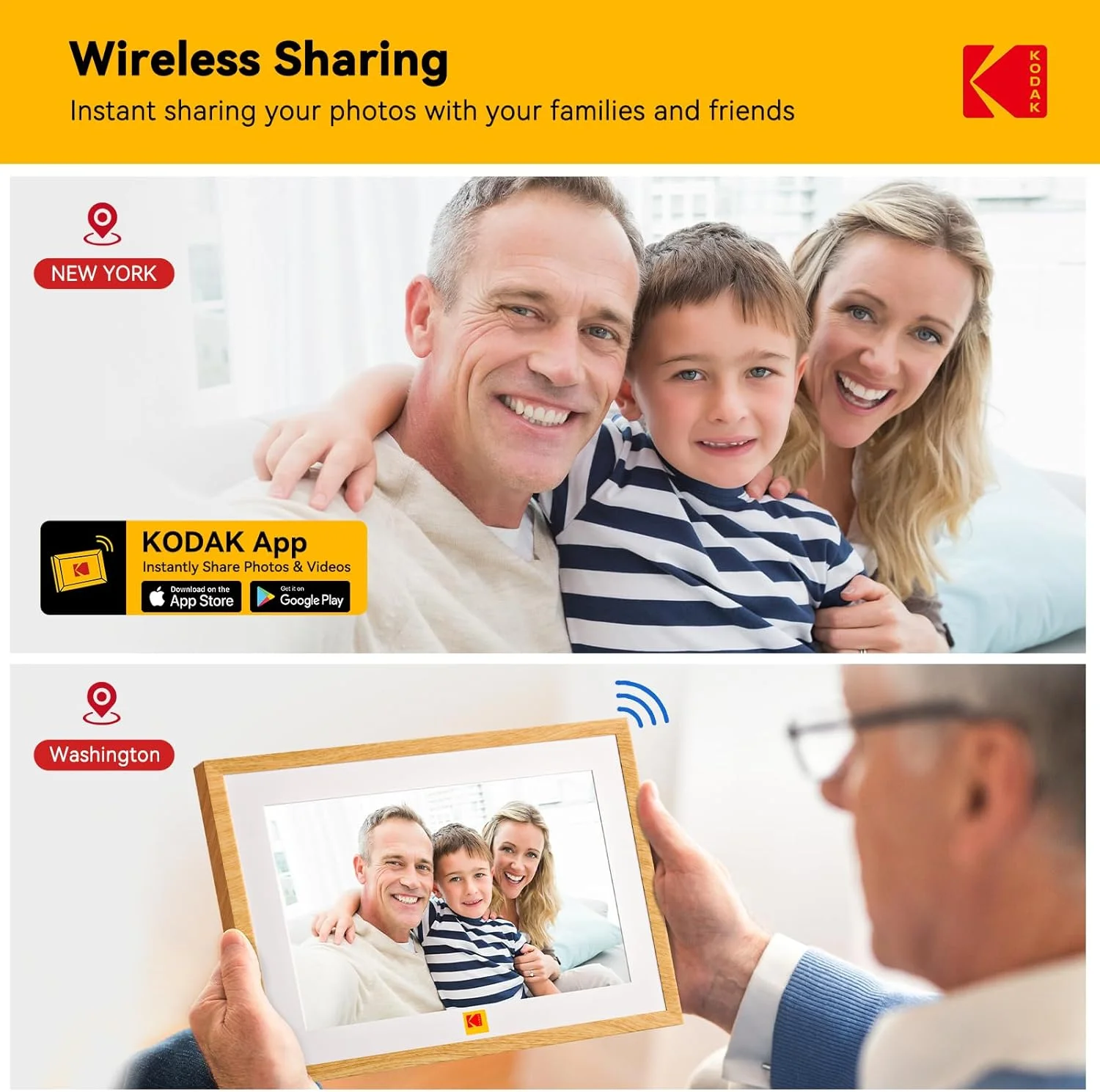 قاب عکس دیجیتال 10.1 اینچی Kodak با WiFi، باتری لیتیومی 4000 میلی آمپر، چرخش خودکار، حافظه داخلی 32 گیگابایتی و صفحه لمسی 1280 در 800