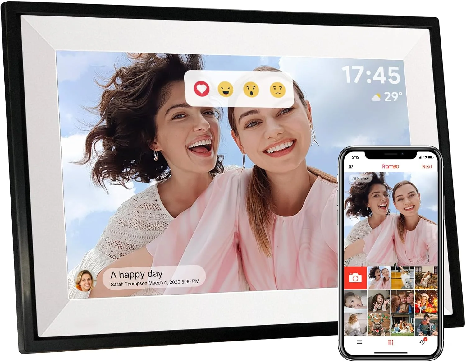 قاب عکس دیجیتال وای فای، حافظه 32 گیگابایتی، چرخش خودکار اسلایدشو، اشتراک فوری عکس و فیلم از طریق برنامه تلفن