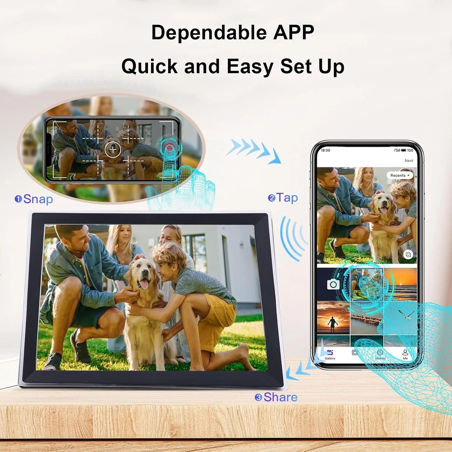 قاب عکس دیجیتال وای فای 15 اینچی، قاب عکس الکترونیکی هوشمند، 1024x768 FHD IPS، چرخش خودکار، قابلیت نصب روی دیوار، حافظه 32 گیگابایتی، راه اندازی آسان برای به اشتراک گذاری عکس ها یا فیلم ها (دوشاخه UK) قاب عکس دیجیتال وای فای 15 اینچی، قاب عکس الکترونیکی هوشمند، 1024x768 FHD IPS، چرخش خودکار، قابلیت نصب روی دیوار، حافظه 32 گیگابایتی، راه اندازی آسان برای به اشتراک گذاری عکس ها یا فیلم ها (دوشاخه UK)