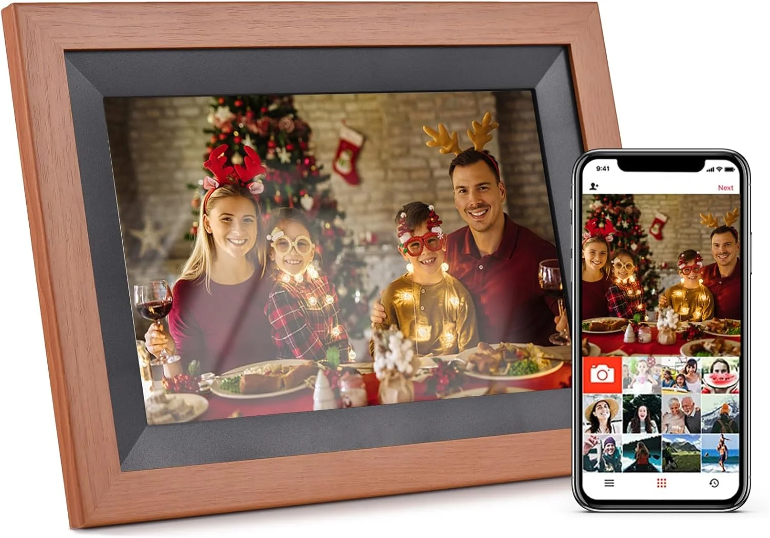 قاب عکس دیجیتال وای فای ۱۰.۱ اینچی Xunyee، قاب عکس ابری دیجیتال ۱۲۸۰ * ۸۰۰ صفحه نمایش IPS کنترل لمسی حافظه ۱۶ گیگابایتی چرخش خودکار اشتراک گذاری عکس ها از طریق برنامه با پایه پشتی