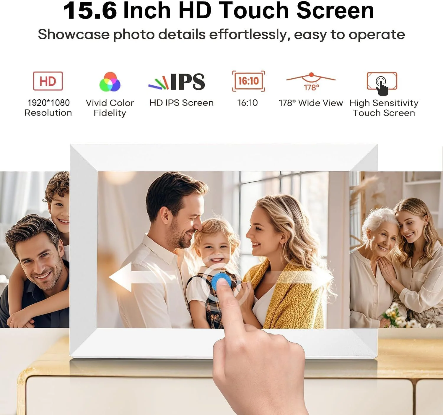 قاب عکس دیجیتال 15.6 اینچی Frameo، قاب عکس 32 گیگابایتی، صفحه نمایش لمسی IPS HD 1920 * 1080، چرخش خودکار | نمایش آب و هوا و زمان | رومیزی و دیواری | اشتراک گذاری فوری عکس ها/فیلم ها از طریق برنامه قاب عکس دیجیتال 15.6 اینچی Frameo، قاب عکس 32 گیگابایتی، صفحه نمایش لمسی IPS HD 1920 * 1080، چرخش خودکار | نمایش آب و هوا و زمان | رومیزی و دیواری | اشتراک گذاری فوری عکس ها/فیلم ها از طریق برنامه