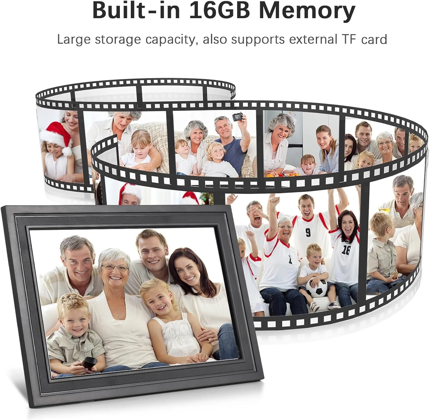 قاب عکس دیجیتال وای فای 10.1 اینچی، صفحه نمایش لمسی TFT، حافظه 16 گیگابایتی، چرخش خودکار، اشتراک گذاری عکس از طریق برنامه، دارای پایه پشتی، مناسب برای دوستان و خانواده