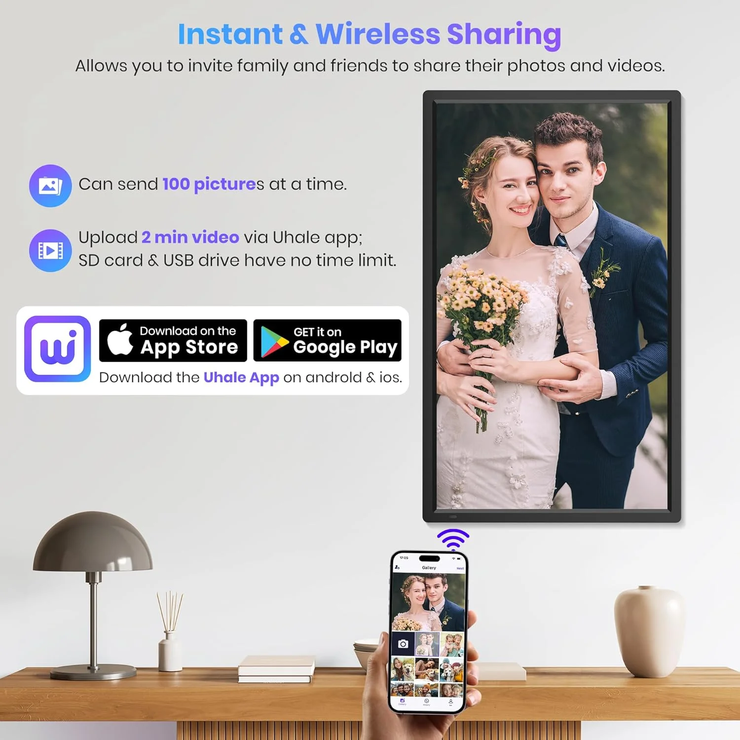 قاب عکس دیجیتال بسیار بزرگ 32 اینچی Uhale با حافظه 64 گیگابایت، قاب عکس وای فای با صفحه نمایش 1920 در 1080 FHD IPS به همراه کنترل از راه دور، قابلیت نصب روی دیوار، نمایش اسلاید، پشتیبانی از USB و کارت SD، اشتراک گذاری فوری عکس و فیلم قاب عکس دیجیتال بسیار بزرگ 32 اینچی Uhale با حافظه 64 گیگابایت، قاب عکس وای فای با صفحه نمایش 1920 در 1080 FHD IPS به همراه کنترل از راه دور، قابلیت نصب روی دیوار، نمایش اسلاید، پشتیبانی از USB و کارت SD، اشتراک گذاری فوری عکس و فیلم