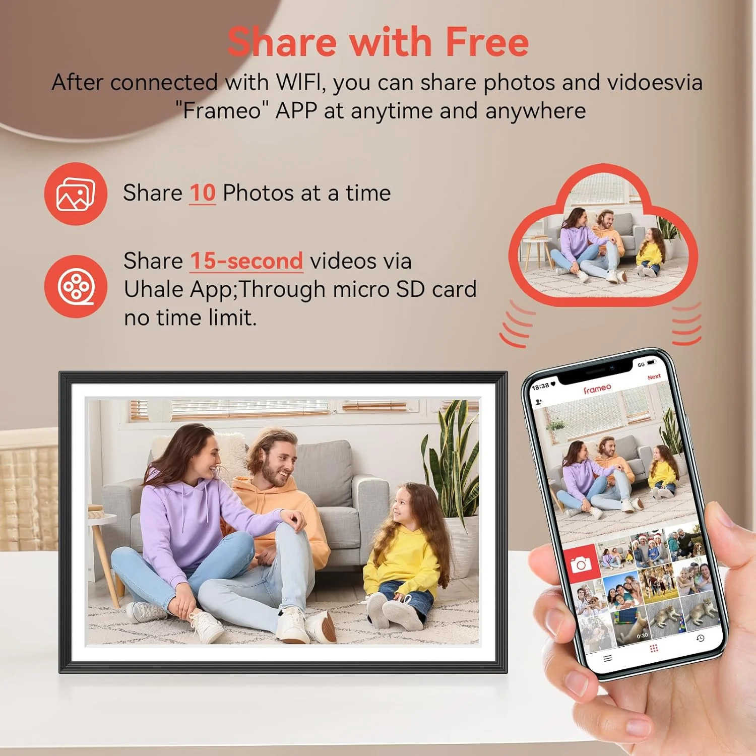 قاب عکس دیجیتال هوشمند وای فای QOCEN با صفحه نمایش لمسی HD و حافظه 32 گیگابایتی، چرخش خودکار، نمایش اسلاید، تنظیم آسان، اشتراک گذاری عکس و فیلم در هر مکان قاب عکس دیجیتال هوشمند وای فای QOCEN با صفحه نمایش لمسی HD و حافظه 32 گیگابایتی، چرخش خودکار، نمایش اسلاید، تنظیم آسان، اشتراک گذاری عکس و فیلم در هر مکان