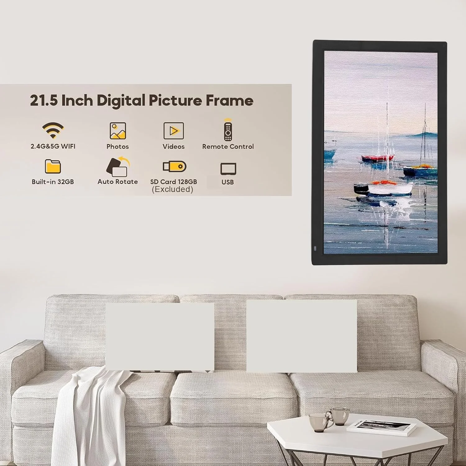 قاب عکس دیجیتال 21.5 اینچی با وای فای، حافظه 32 گیگابایتی، صفحه نمایش FHD 1920x1080، کنترل از راه دور، قابلیت نصب روی دیوار، چرخش خودکار، برنامه برای اشتراک گذاری عکس و فیلم (UK) قاب عکس دیجیتال 21.5 اینچی با وای فای، حافظه 32 گیگابایتی، صفحه نمایش FHD 1920x1080، کنترل از راه دور، قابلیت نصب روی دیوار، چرخش خودکار، برنامه برای اشتراک گذاری عکس و فیلم (UK)