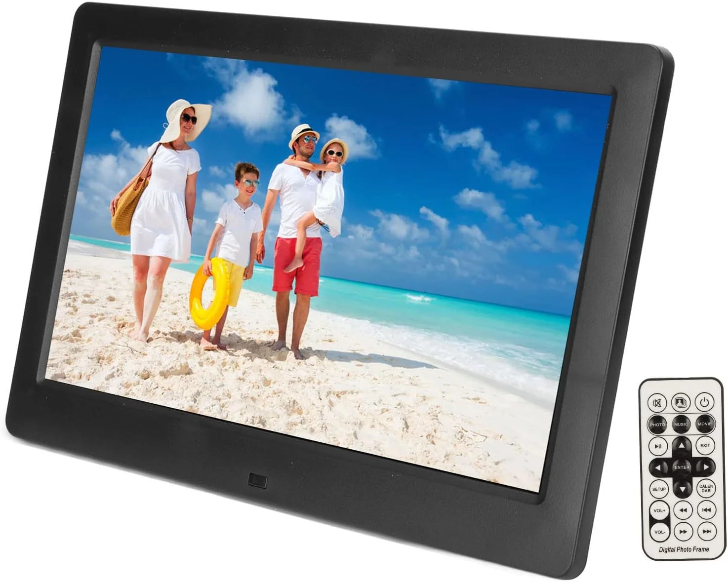 قاب عکس دیجیتال 10 اینچی HD قابل نصب روی دیوار با قابلیت پخش ویدئو 1080P، موسیقی، عکس، چرخش خودکار، نمایش اسلاید، راه اندازی آسان، کنترل از راه دور، هدیه ای برای دوستان و خانواده (دوشاخه UK)