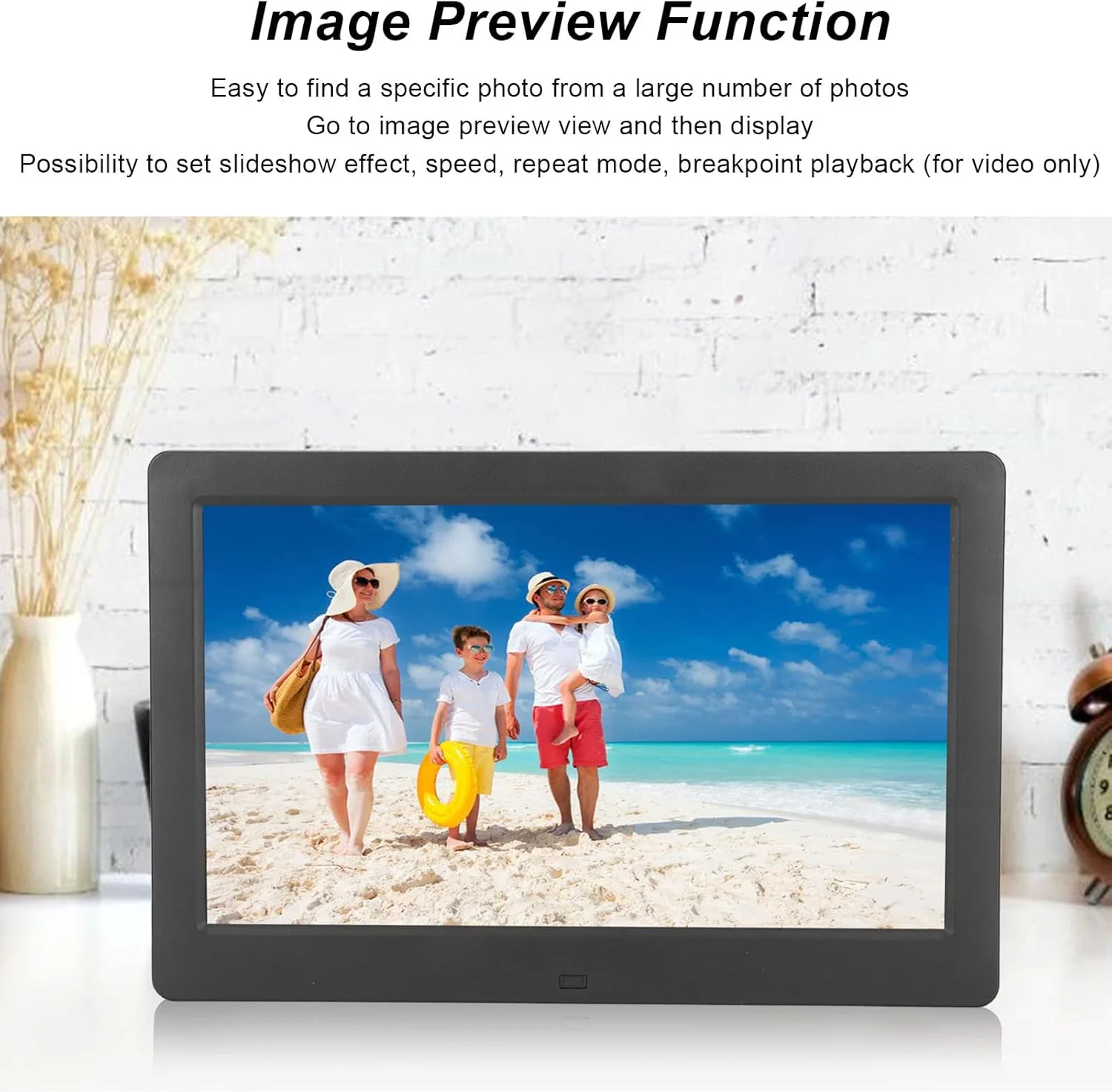 قاب عکس دیجیتال 10 اینچی HD قابل نصب روی دیوار با قابلیت پخش ویدئو 1080P، موسیقی، عکس، چرخش خودکار، نمایش اسلاید، راه اندازی آسان، کنترل از راه دور، هدیه ای برای دوستان و خانواده (دوشاخه UK)