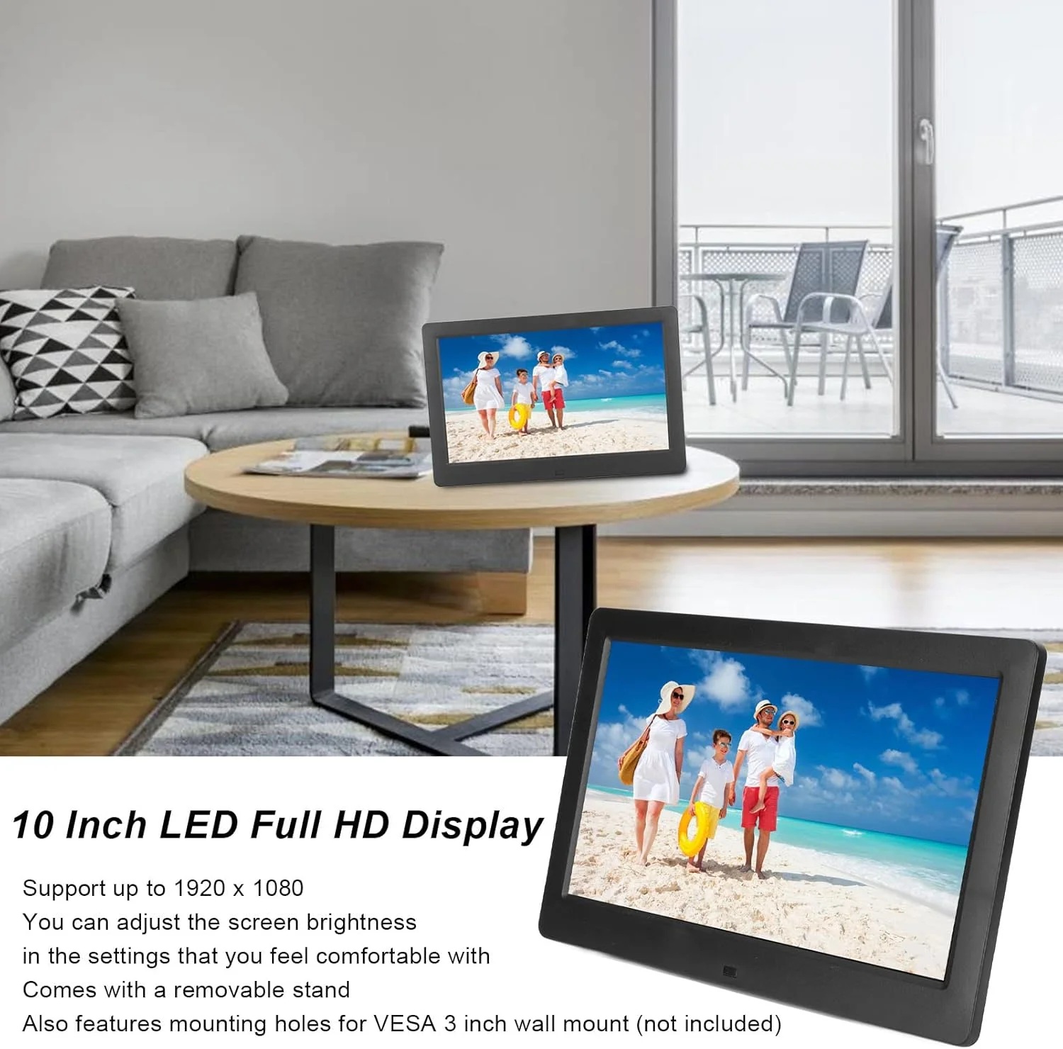 قاب عکس دیجیتال 10 اینچی HD قابل نصب روی دیوار با قابلیت پخش ویدئو 1080P، موسیقی، عکس، چرخش خودکار، نمایش اسلاید، راه اندازی آسان، کنترل از راه دور، هدیه ای برای دوستان و خانواده (دوشاخه UK)