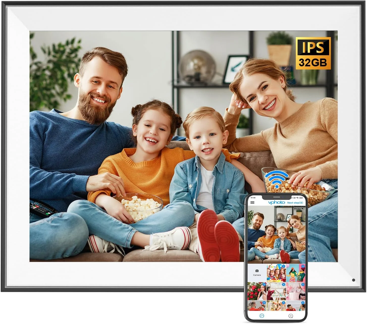 قاب عکس دیجیتال بزرگ 17 اینچی - دوگانه وای فای، 32 گیگابایت، حسگر نور، عملکرد کامل، اشتراک گذاری عکس و ویدیو از طریق برنامه و ایمیل فورا، فضای ذخیره سازی ابری نامحدود، قابل نصب روی دیوار برای دکوراسیون منزل