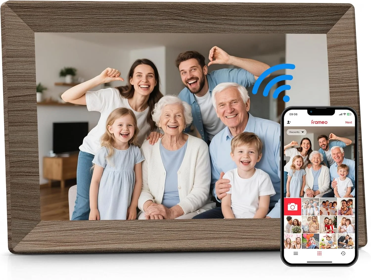 قاب عکس دیجیتال وای فای 10.1 اینچی Frameo با حافظه 32 گیگابایتی، صفحه نمایش لمسی 1280 x 800 IPS، قاب عکس الکترونیکی هوشمند، قابل نصب روی دیوار، چرخش خودکار، اشتراک گذاری عکس/فیلم از طریق برنامه Frameo از هر کجا
