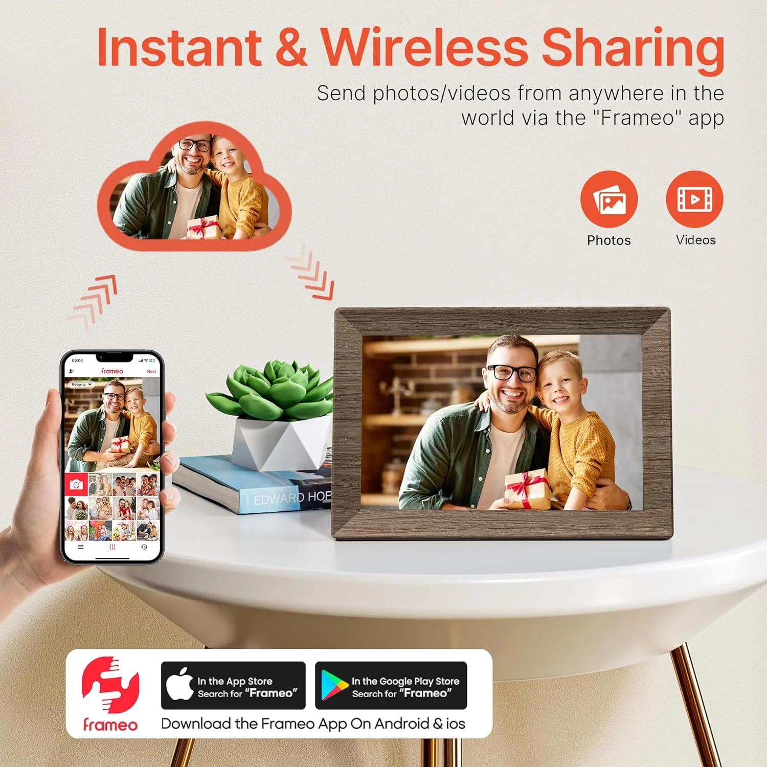 قاب عکس دیجیتال وای فای 10.1 اینچی Frameo با حافظه 32 گیگابایتی، صفحه نمایش لمسی 1280 x 800 IPS، قاب عکس الکترونیکی هوشمند، قابل نصب روی دیوار، چرخش خودکار، اشتراک گذاری عکس/فیلم از طریق برنامه Frameo از هر کجا