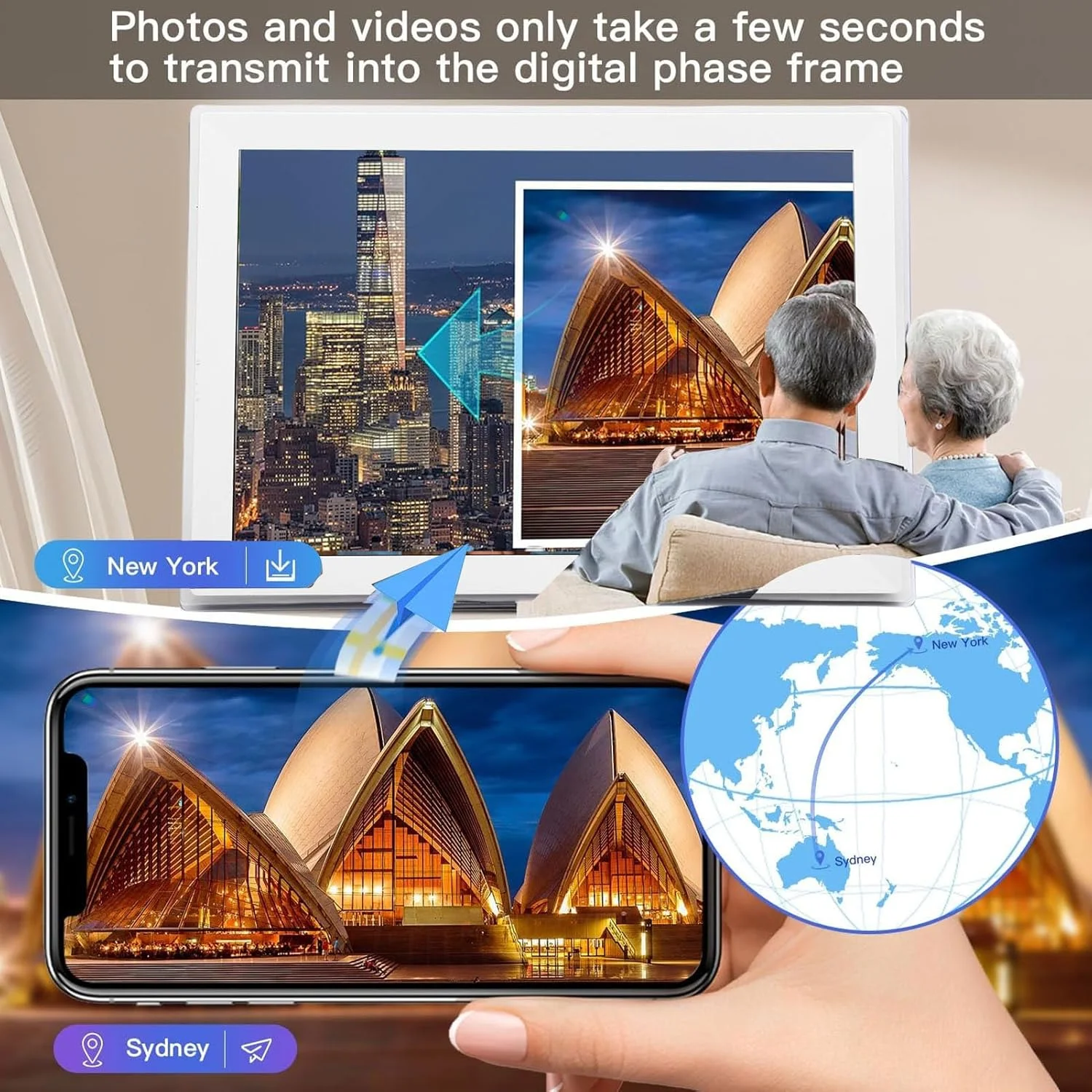 قاب عکس دیجیتال 15 اینچی HD 1024 X 768، قاب عکس الکترونیکی با حافظه 32 گیگابایتی، قابل نصب روی دیوار، اشتراک گذاری فوری عکس ها و فیلم ها از طریق برنامه از هر کجا (پریز برق بریتانیا)