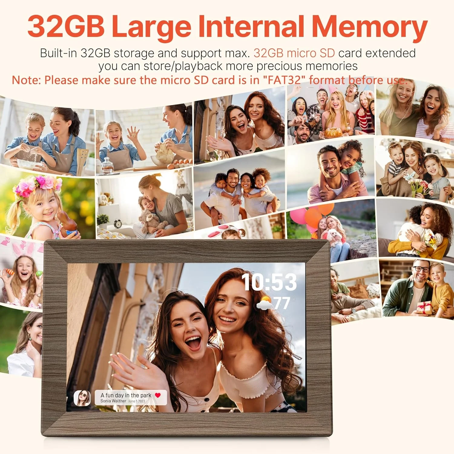 قاب عکس دیجیتال وای فای 10.1 اینچی Frameo با حافظه 32 گیگابایتی، صفحه نمایش لمسی 1280 x 800 IPS، قاب عکس الکترونیکی هوشمند، قابل نصب روی دیوار، چرخش خودکار، اشتراک گذاری عکس/فیلم از طریق برنامه Frameo از هر کجا