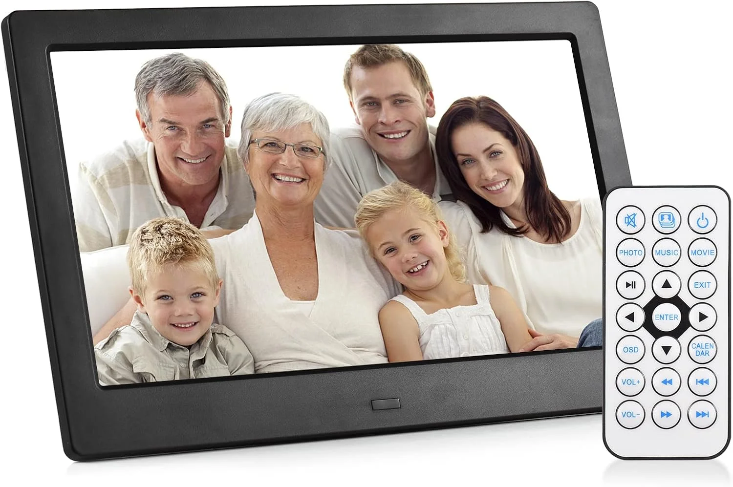 قاب عکس دیجیتال 10.1 اینچی، آلبوم الکترونیکی رومیزی با صفحه نمایش IPS، دارای عملکردهای پخش ویدیو، موسیقی، ساعت و تقویم، پایه پشتی و کنترل از راه دور