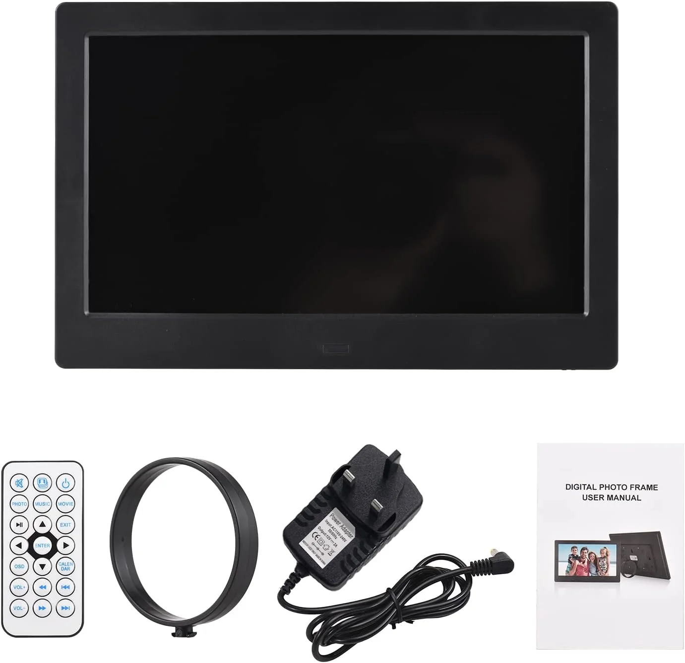 قاب عکس دیجیتال 10.1 اینچی، آلبوم الکترونیکی رومیزی با صفحه نمایش IPS، دارای عملکردهای پخش ویدیو، موسیقی، ساعت و تقویم، پایه پشتی و کنترل از راه دور