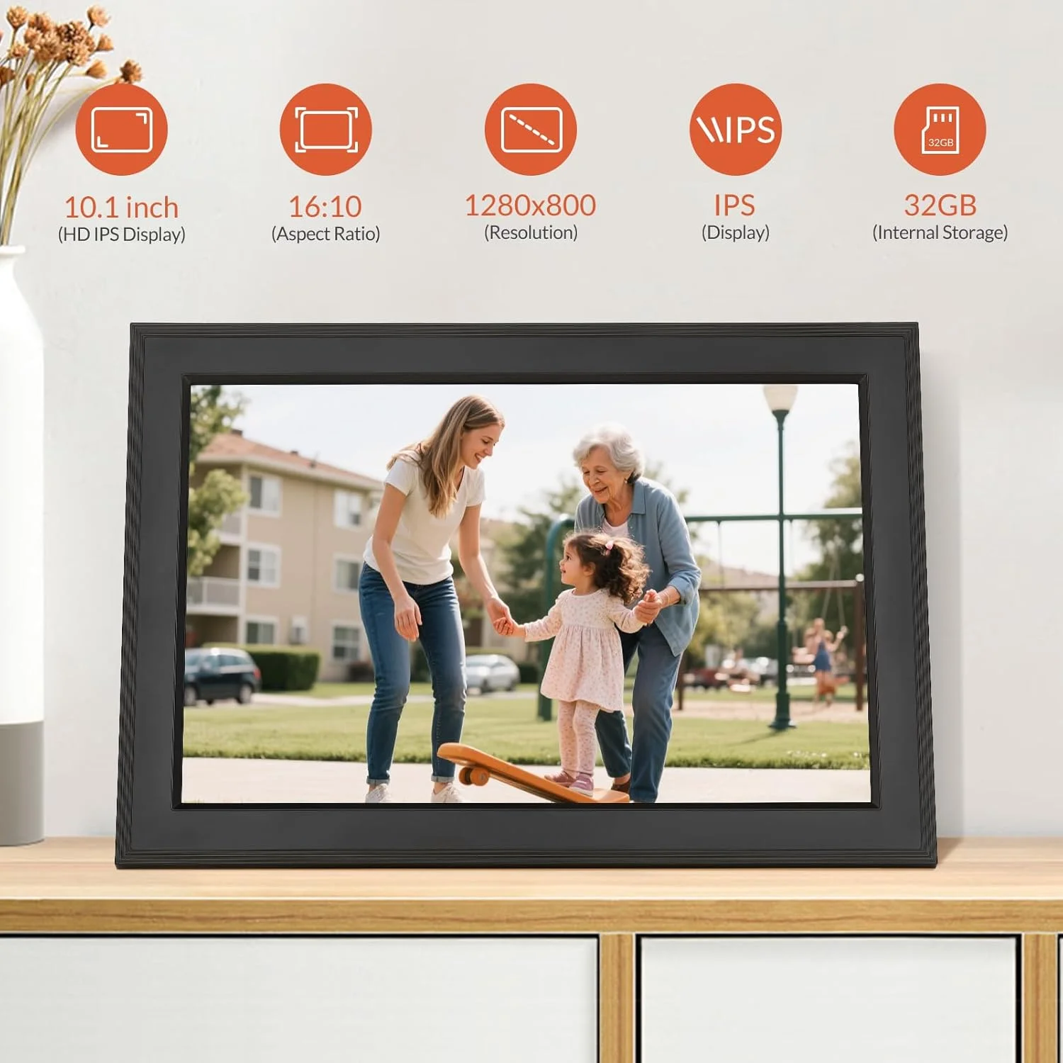 قاب عکس دیجیتال Mafiti، قاب عکس الکترونیکی وای فای Frameo با صفحه لمسی HD IPS 1280x800، حافظه 32 گیگابایتی، چرخش خودکار، اشتراک گذاری عکس ها و فیلم ها، هدیه تولد برای زنان/مردان.