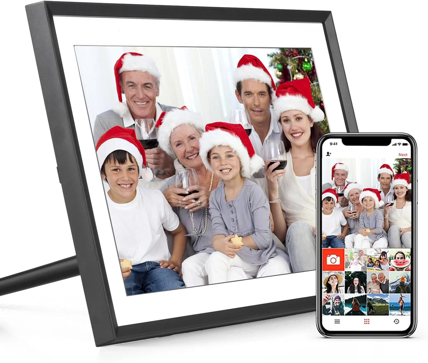 قاب عکس دیجیتال وای فای 10.1 اینچی با صفحه نمایش لمسی TFT 1280 در 800، حافظه 16 گیگابایتی، چرخش خودکار، اشتراک گذاری از طریق اپلیکیشن و پایه پشتی، مناسب برای هدیه