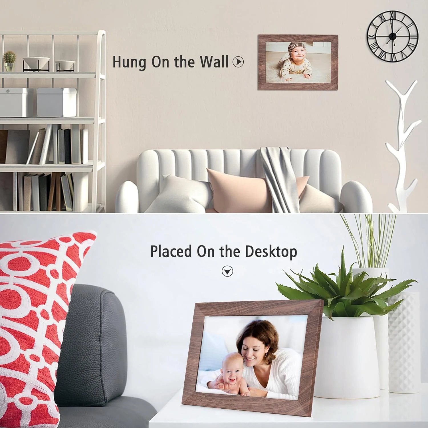 قاب عکس دیجیتال وای فای 10.1 اینچی با صفحه نمایش IPS، کنترل لمسی، حافظه 16 گیگابایتی، چرخش خودکار، اشتراک گذاری عکس از طریق برنامه، به همراه پایه پشتی، مناسب برای دوستان و خانواده