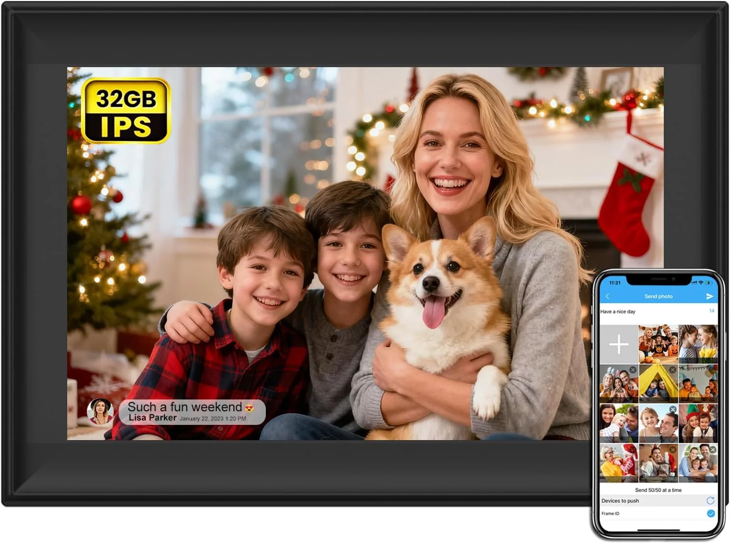 قاب عکس دیجیتال وای فای SSA با حافظه 32 گیگابایت، صفحه نمایش لمسی IPS 10.1 اینچی، چرخش خودکار، ارسال نامحدود 50 عکس، اشتراک گذاری فوری عکس ها/فیلم ها از طریق برنامه یا ایمیل از هر کجا