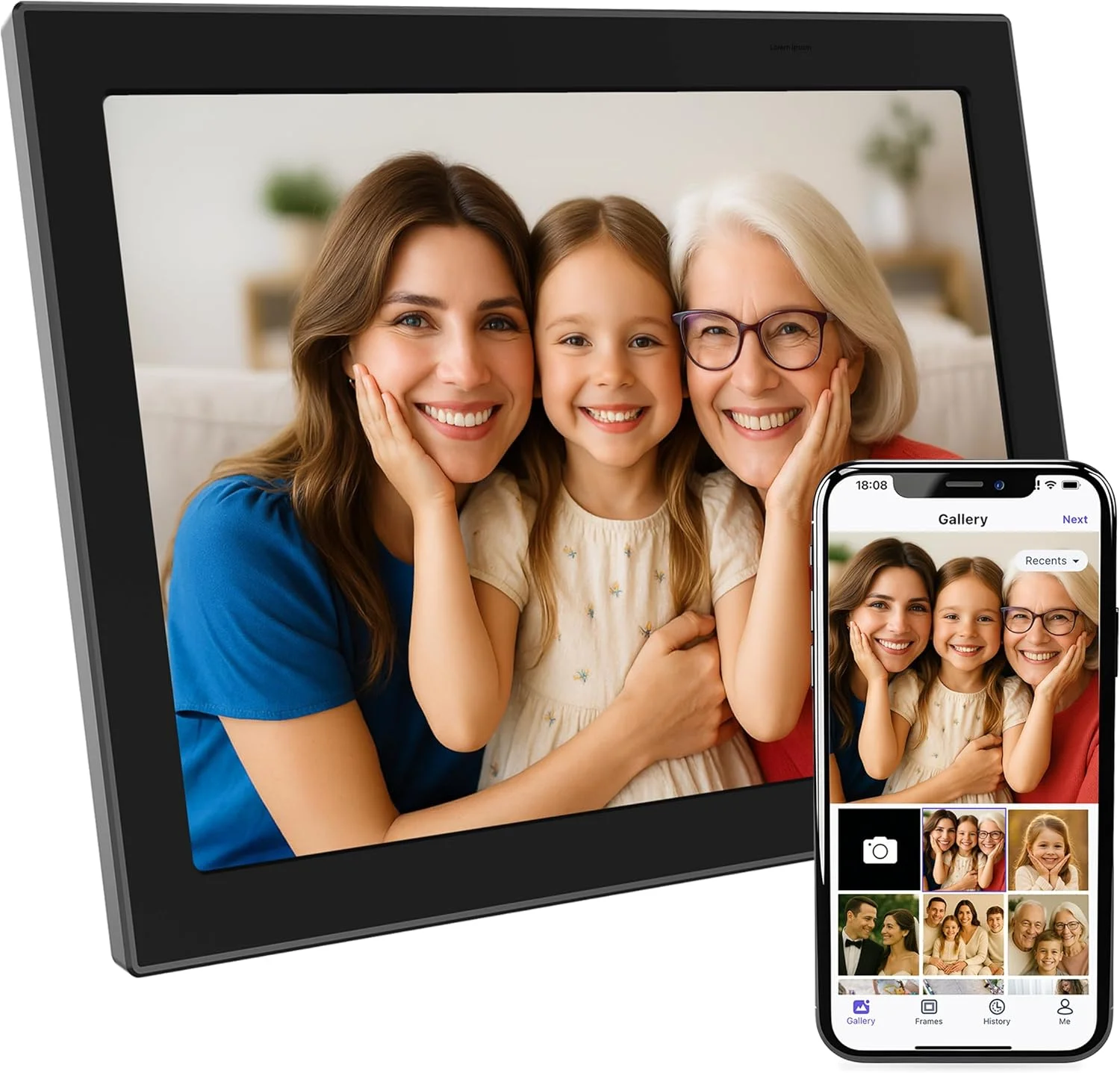 قاب عکس دیجیتال ۱۱ اینچی وای فای XORO، صفحه نمایش لمسی IPS HD با رزولوشن 1280 x 800، حافظه 16 گیگابایتی، چرخش خودکار، اشتراک گذاری فوری عکس ها از هر کجا