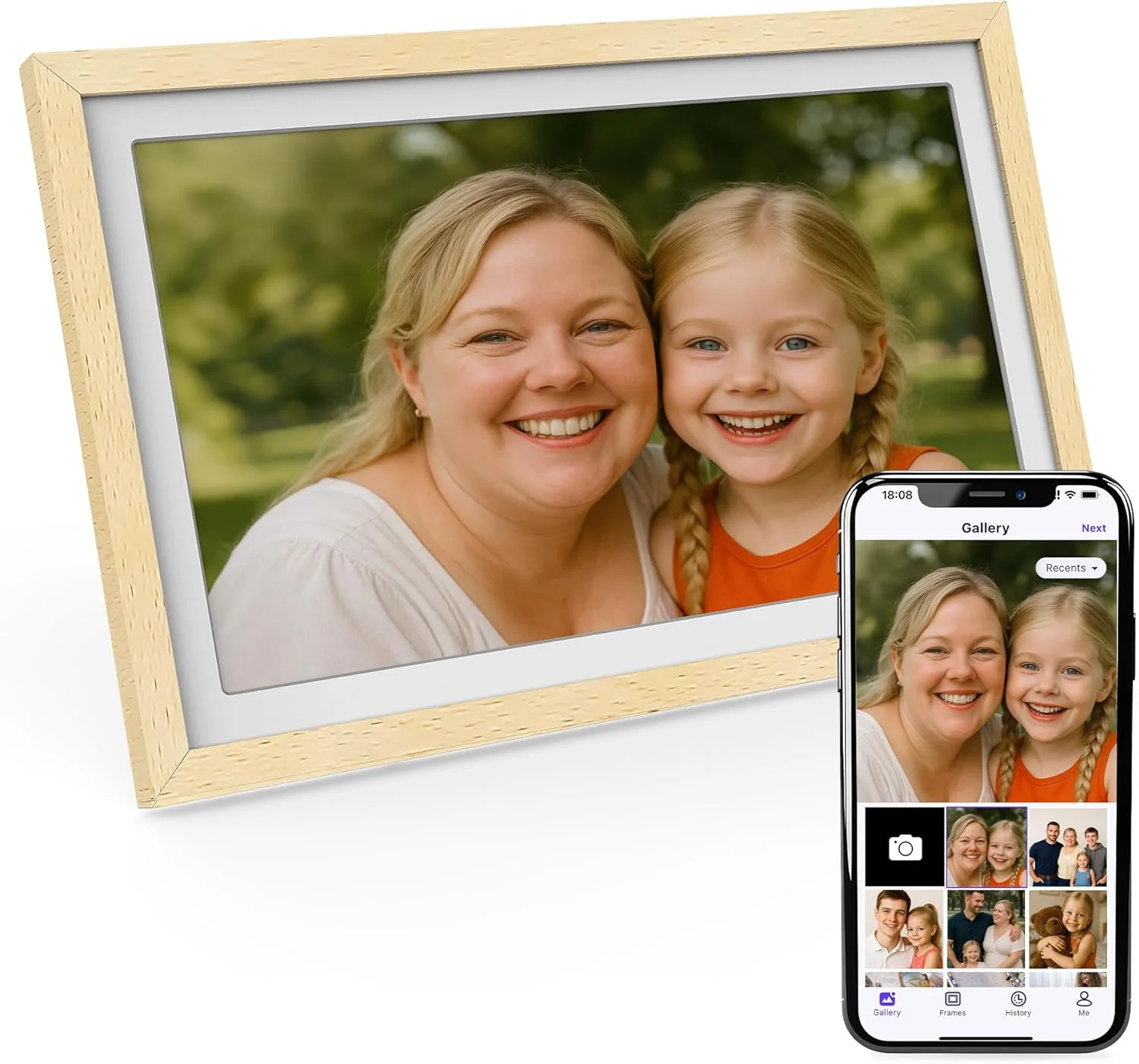 قاب عکس دیجیتال 15 اینچی وای فای XORO، صفحه نمایش لمسی IPS با کیفیت 1920 x 1080 Full HD 1080P، حافظه 32 گیگابایتی، چرخش خودکار، چوب راش، اشتراک گذاری فوری عکس ها از هر کجا