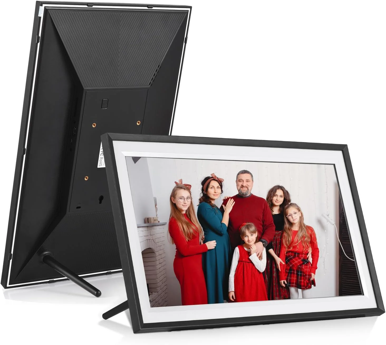 قاب عکس دیجیتال وای فای 15.6 اینچی با صفحه نمایش لمسی TFT با رزولوشن 1920 در 1080، حافظه 16 گیگابایتی، چرخش خودکار و قابلیت اشتراک گذاری عکس از طریق اپلیکیشن به همراه پایه پشتی - ایده آل برای هدیه