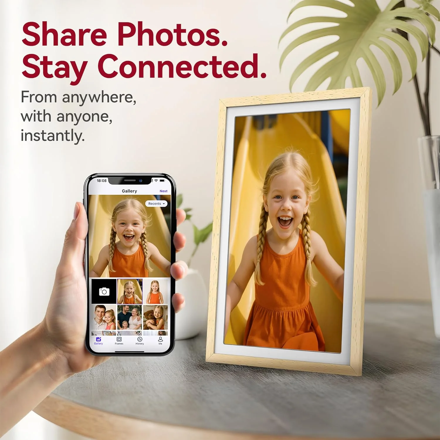 قاب عکس دیجیتال 15 اینچی وای فای XORO، صفحه نمایش لمسی IPS با کیفیت 1920 x 1080 Full HD 1080P، حافظه 32 گیگابایتی، چرخش خودکار، چوب راش، اشتراک گذاری فوری عکس ها از هر کجا