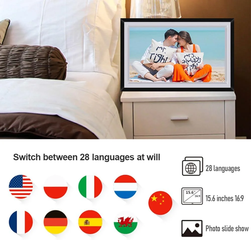 قاب عکس دیجیتال وای فای 15.6 اینچی با صفحه نمایش لمسی TFT با رزولوشن 1920 در 1080، حافظه 16 گیگابایتی، چرخش خودکار و قابلیت اشتراک گذاری عکس از طریق اپلیکیشن به همراه پایه پشتی - ایده آل برای هدیه قاب عکس دیجیتال وای فای 15.6 اینچی با صفحه نمایش لمسی TFT با رزولوشن 1920 در 1080، حافظه 16 گیگابایتی، چرخش خودکار و قابلیت اشتراک گذاری عکس از طریق اپلیکیشن به همراه پایه پشتی - ایده آل برای هدیه